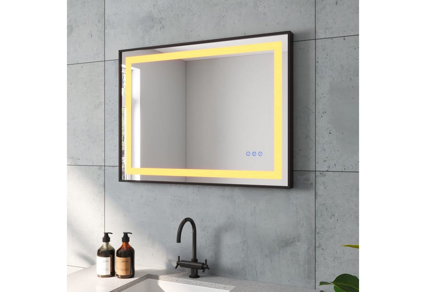 Thumbnail - AQUABATOS Badspiegel LED Lichtspiegel Badezimmerspiegel mit Beleuchtung Bad Spiegel, 80x60 cm 3 Lichtfarbe Touch Beschla...