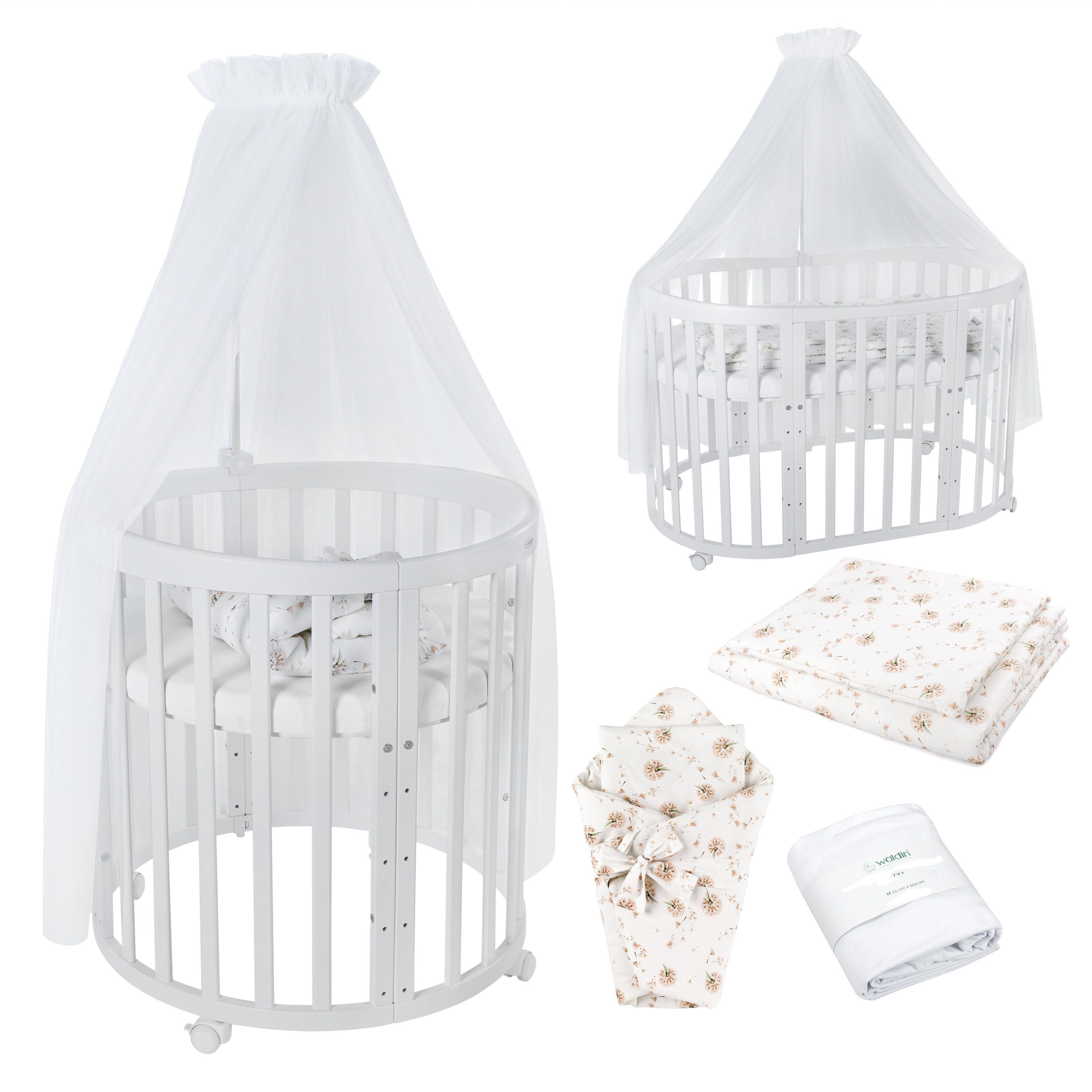 Babybett Mobiles Babybett OWAL aus Holz 7in1 mit Matratze, mitwachsend