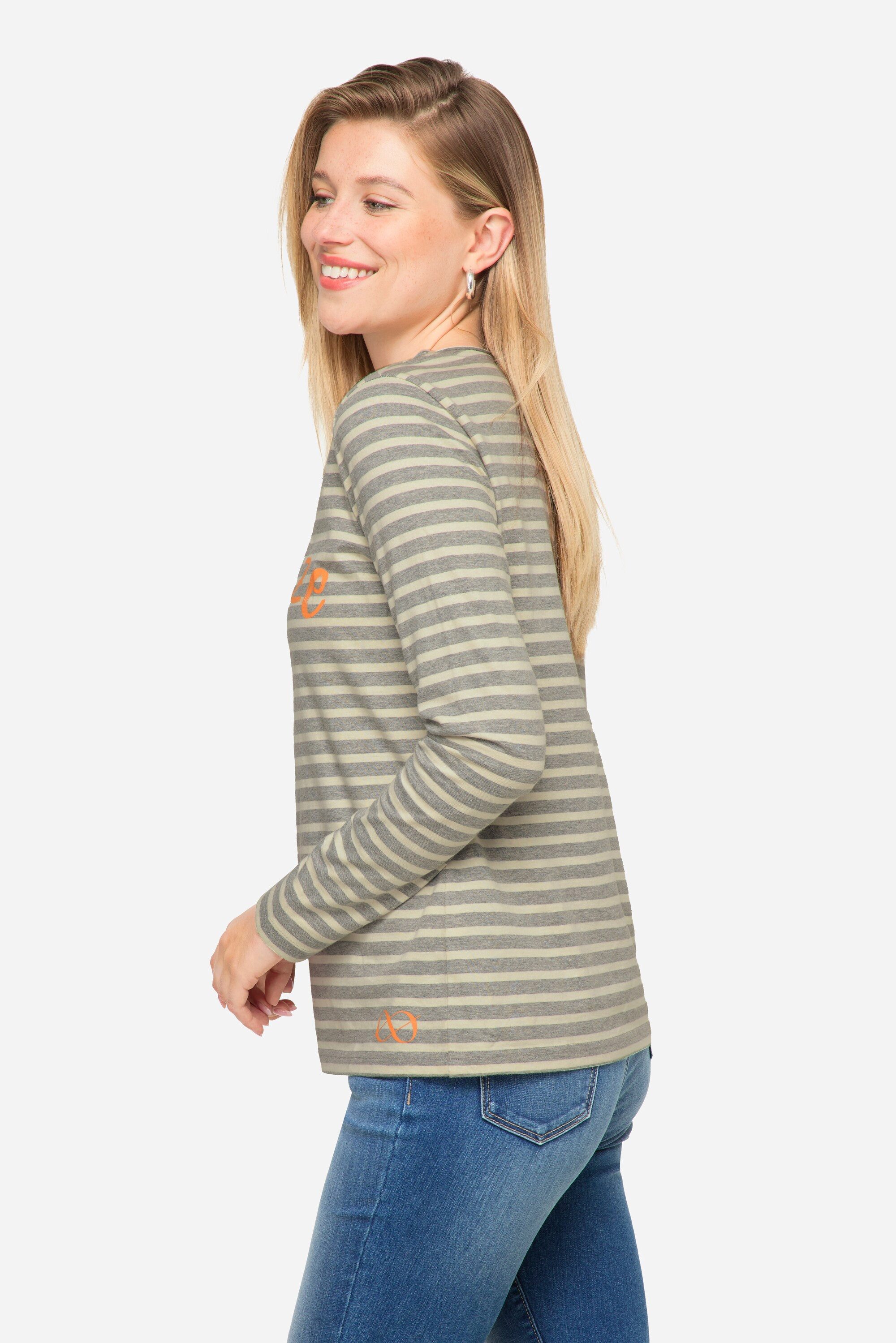 Laurasøn Longsleeve Ringelshirt Regular Fit Statement Print Rundhals