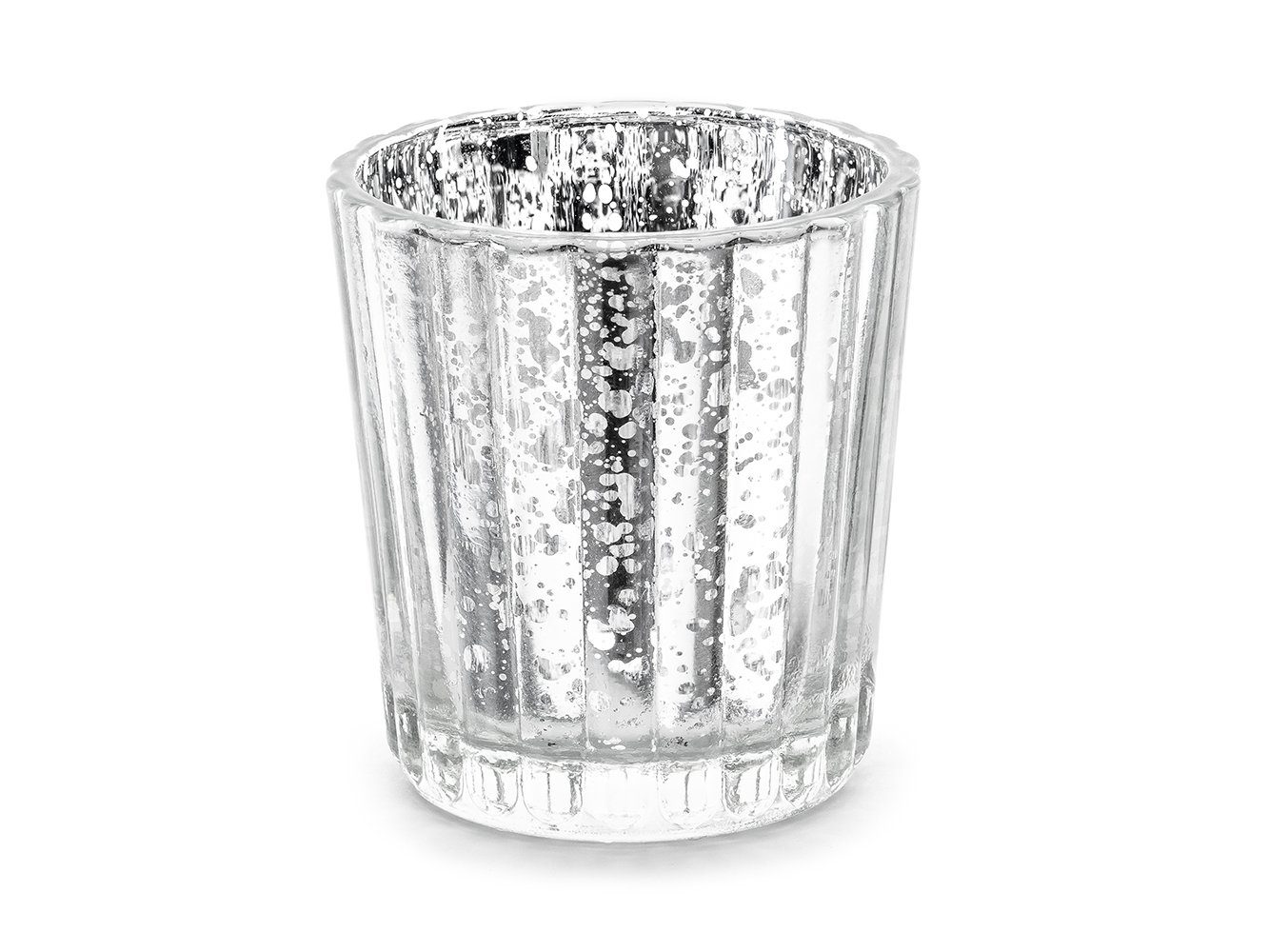 partydeco Kerzenhalter, Teelichthalter Glas Set silber 4er 5,5x6cm