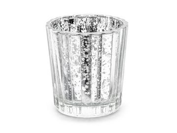 partydeco Kerzenhalter, Teelichthalter Glas 5,5x6cm silber 4er Set