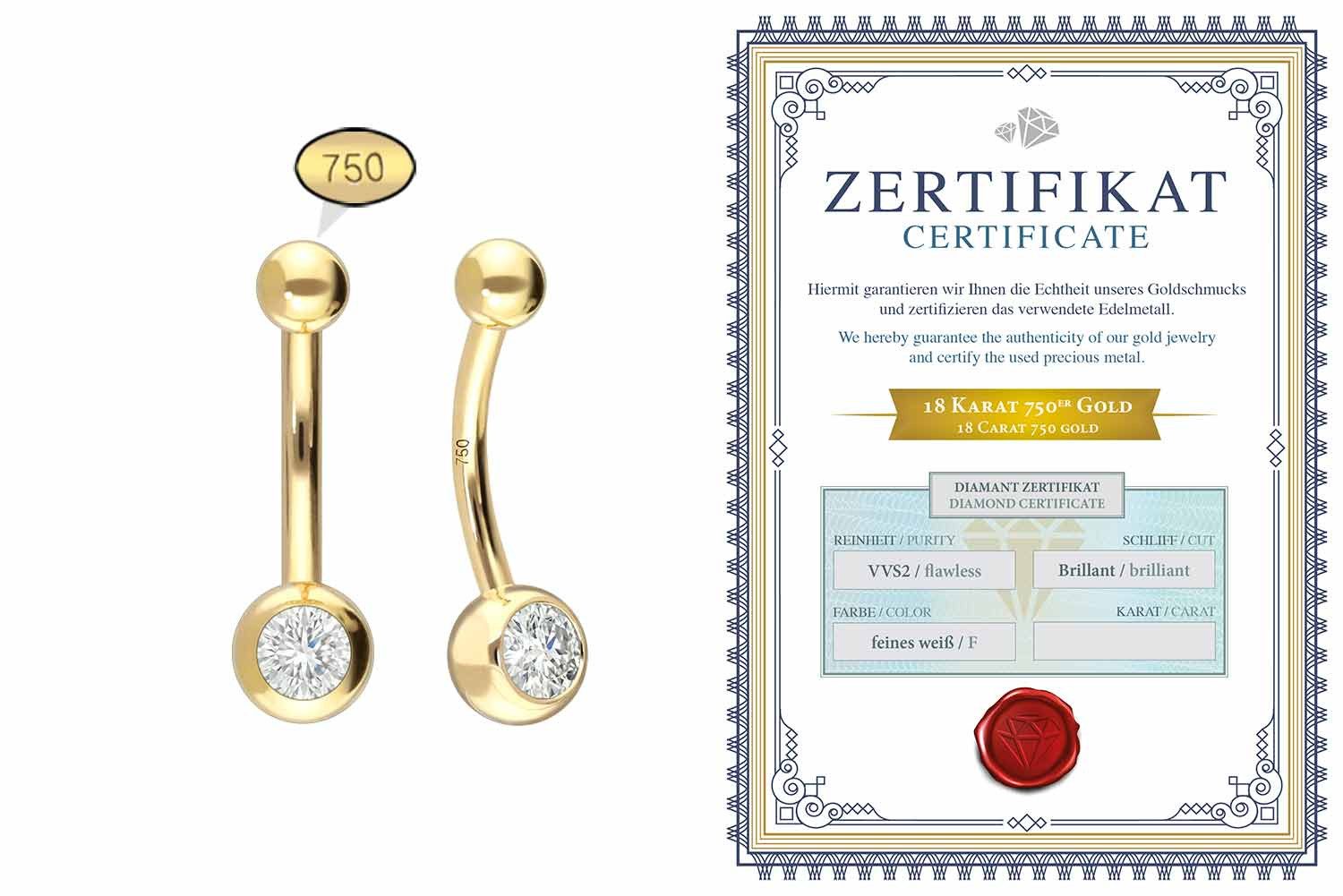 PIERCINGLINE Bauchnabelpiercing 18 Karat Gold Mini Bananabell DIAMANT (Bananabells, 1-tlg)