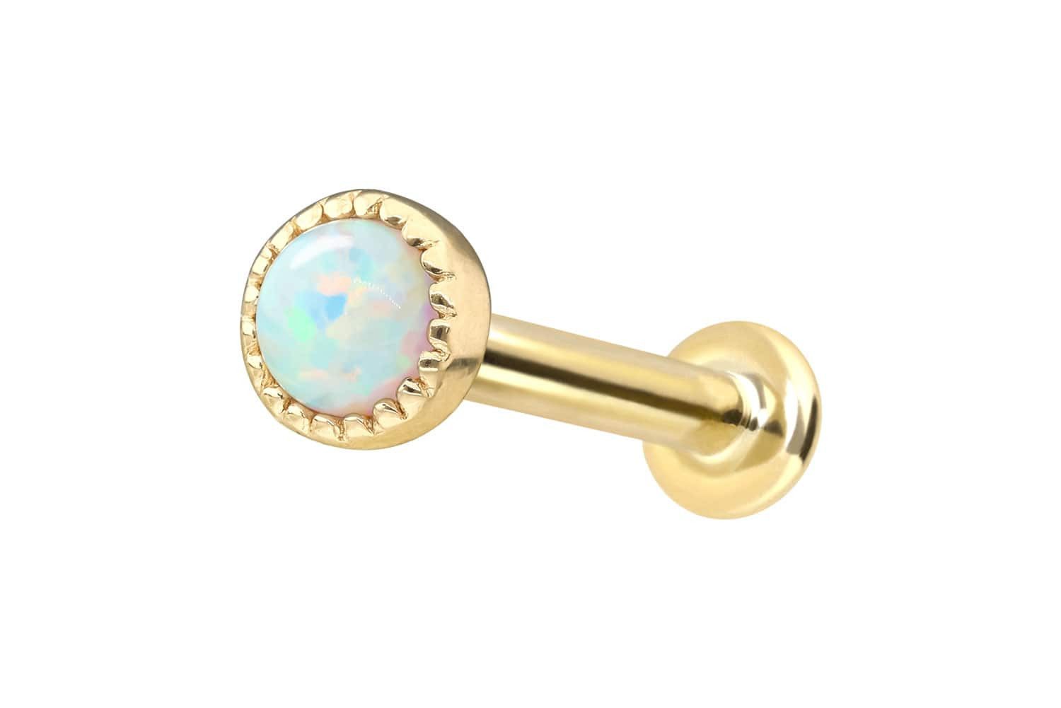 PIERCINGLINE Piercing-Set 14 Karat Gold Labret mit Push Fit SYNTHETISCHER OPAL (Labrets, 1-tlg)