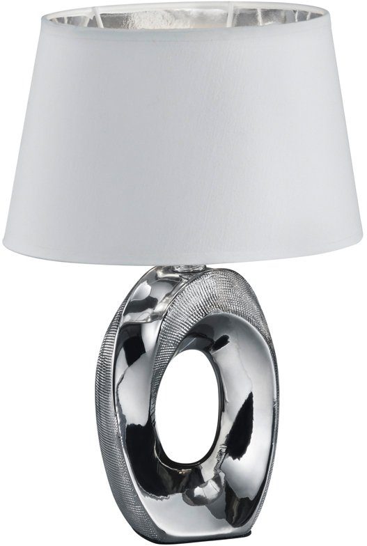 TRIO Leuchten Schreibtischlampe Taba, Leuchtmittel wechselbar, E14 Tischleuchte mit Keramikfuß und Stoffschirm | Tischlampen