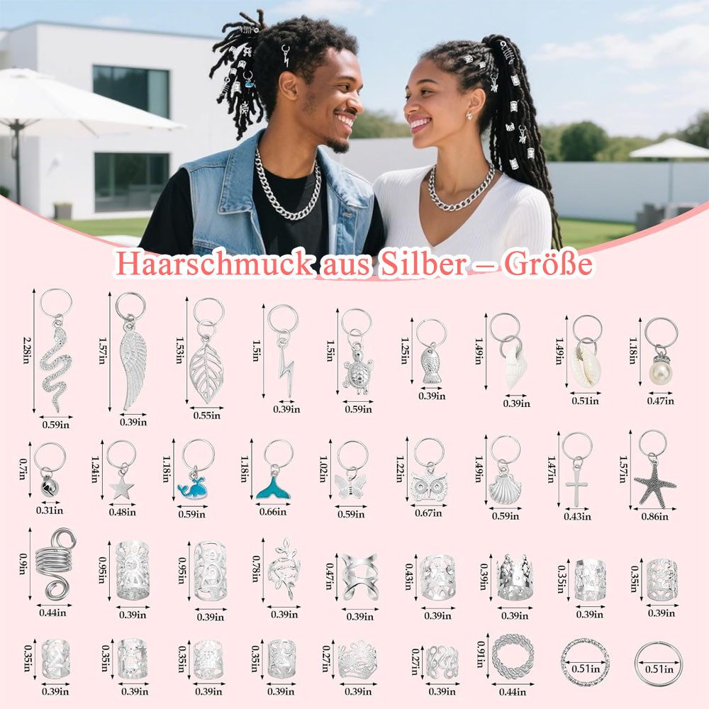 HoyoLee Haarspange 285 Stück Haarschmuck für Zöpfe, Verstellbar Metall Haar, Loc-Charms
