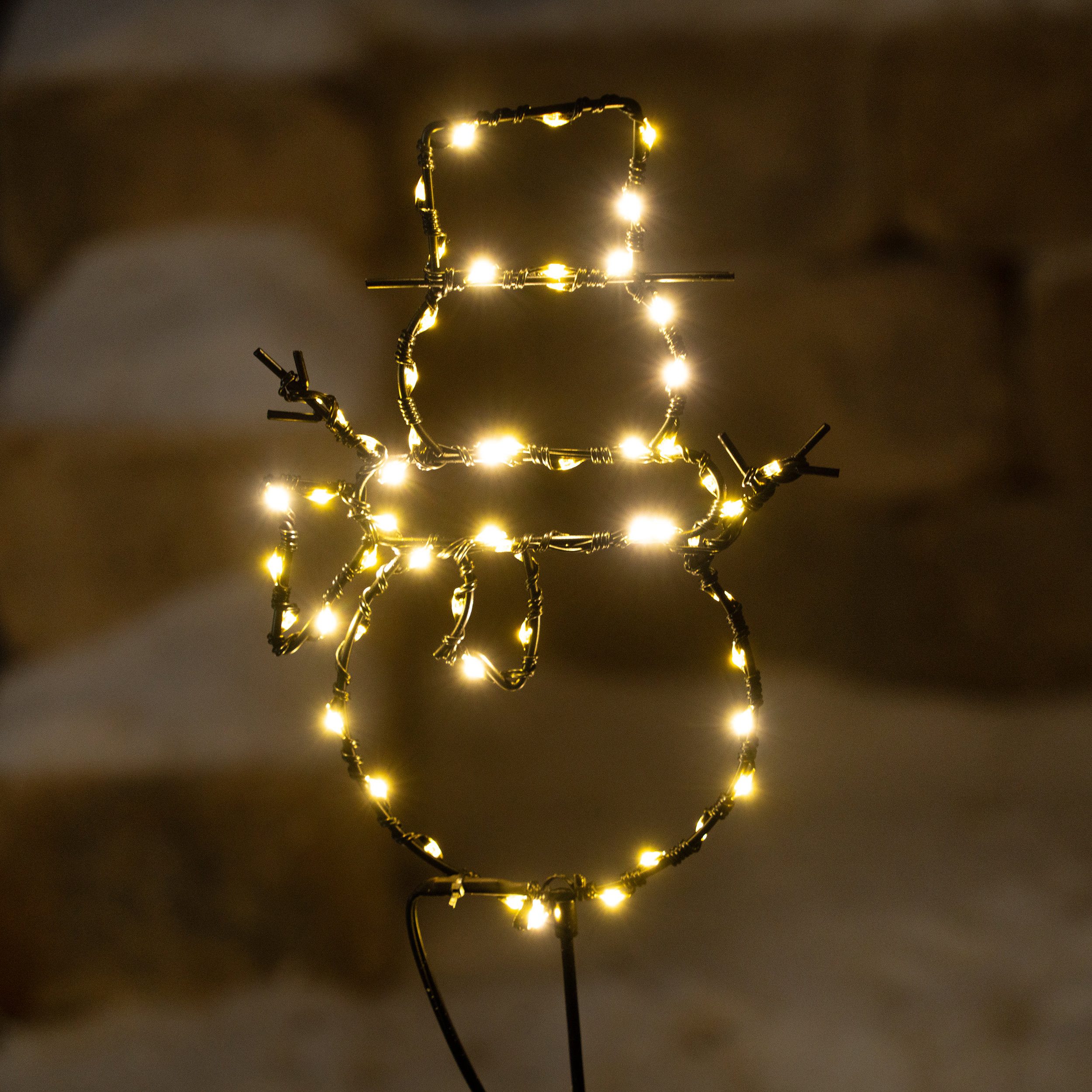 esotec LED Solarleuchte Garten Steckleuchte SCHNEEMANN 3 Höhen 45/65/85 60 LEDs außen 103403, LED fest integriert