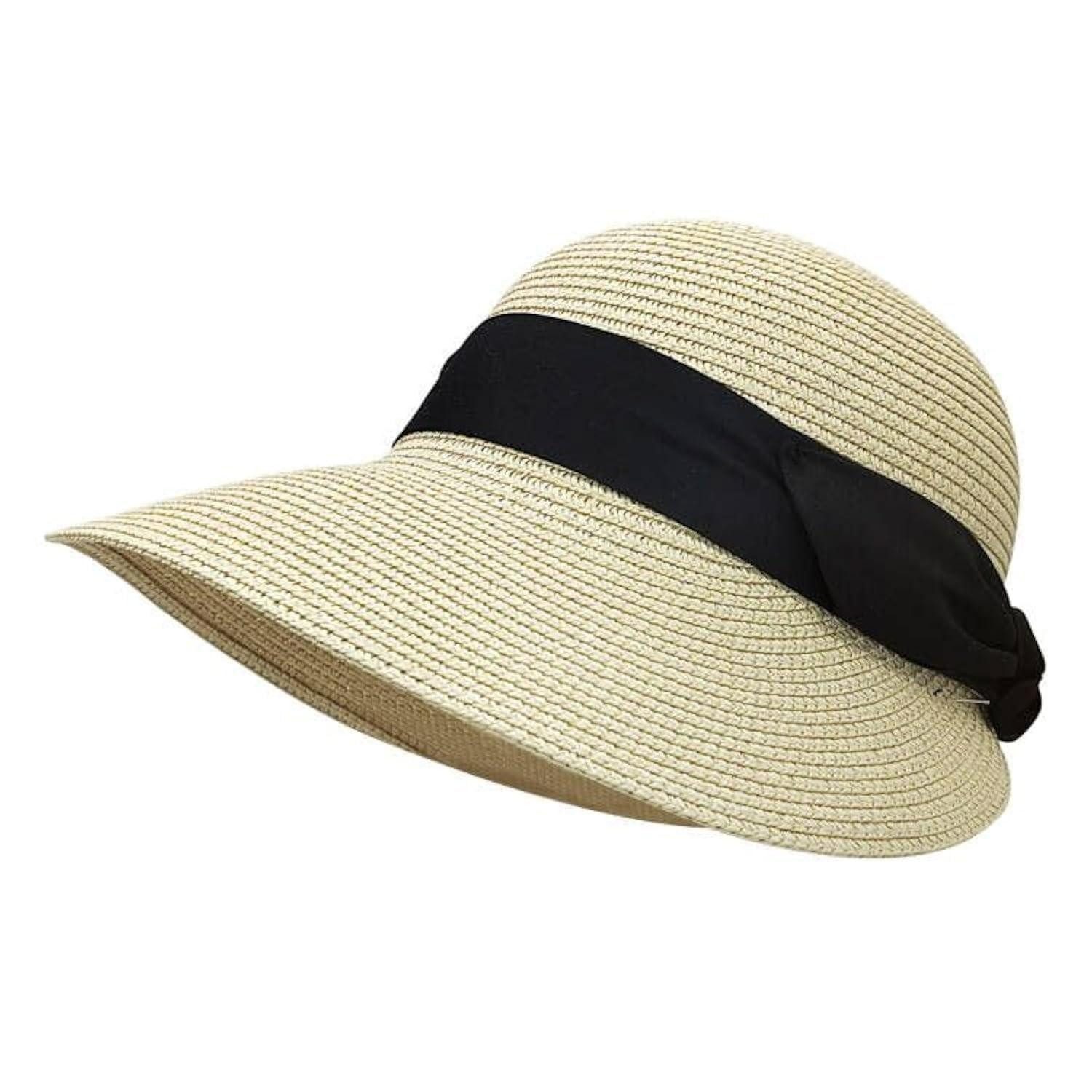 LuxusKollektion Strohhut Strohhut Damen UV Schutz Strandhut Krempe Einheitsgröße Beige