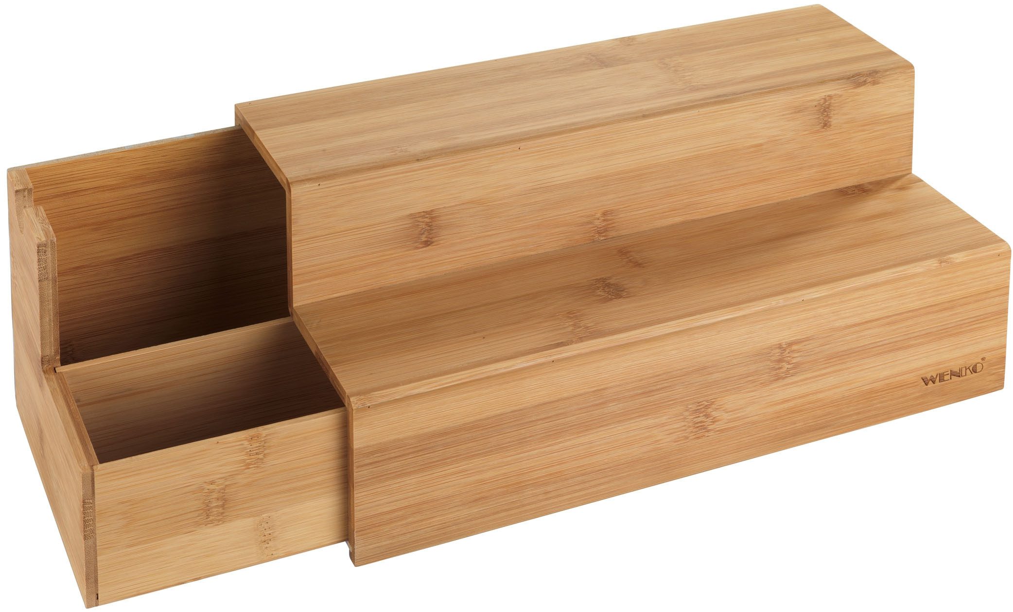 WENKO Aufbewahrungssystem Bambus Treppe, Bambus, (1-tlg), Küchenregal mit 2 Stufen und Schublade, ideal für die Arbeitsplatte