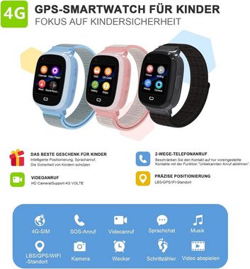 PTHTECHUS Smartwatch (1,4 Zoll), Kinder GPS 4G HD Touchscreen Uhr Telefon GPS Tracker SOS Videoanruf