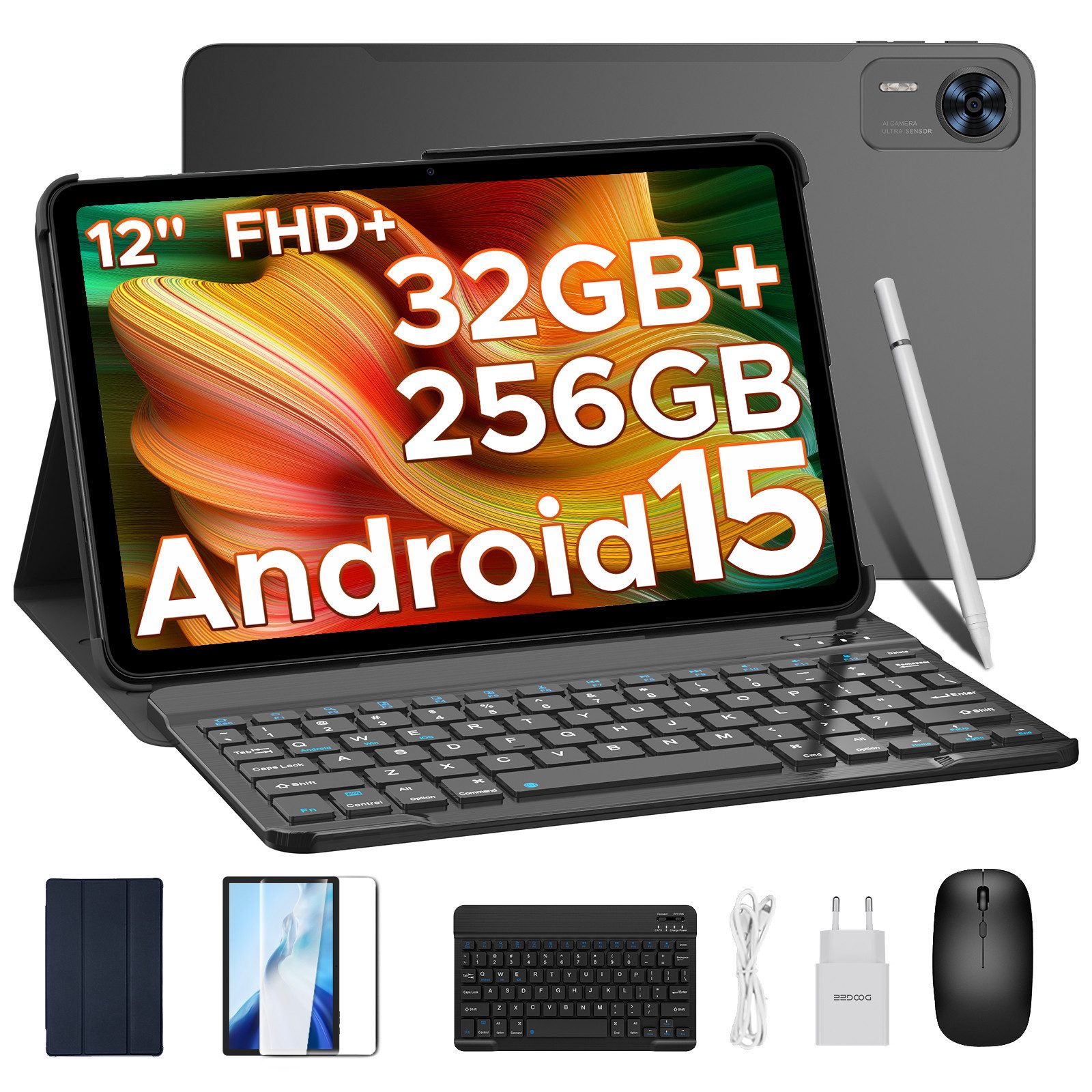 DOOGEE T36 Android 15 Tablet mit Tastatur/Stift/Maus/Hülle, 8+256 GB Games Tablet (12", 256 GB, 15, 4G, 12"FHD+ Display,8800 mAh, 10-W-Schnellladefunktion,7,9 mm ultradünn)