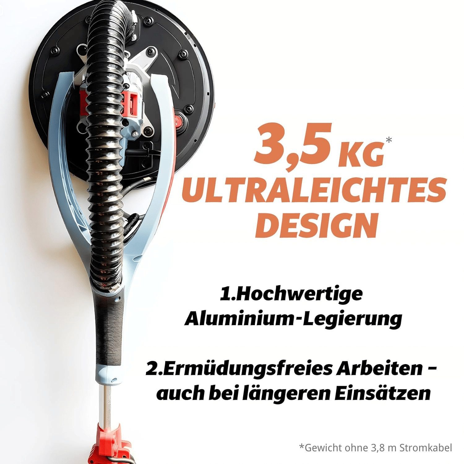 Fanzwork Trockenbauschleifer Deckenschleifer Langhalsschleifer mit Bürstenlosem EC-Motor 900W, Länge bis 1,9m