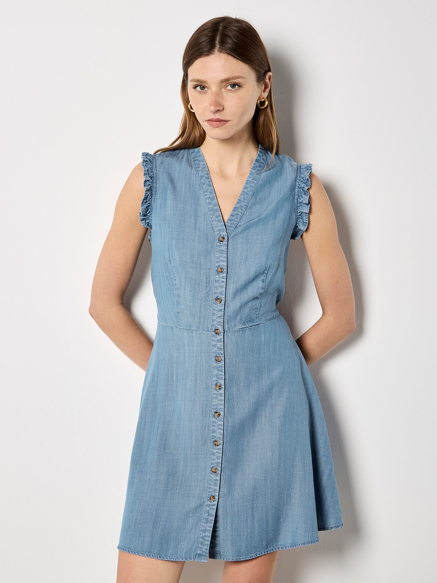 Apricot Minikleid Mini-Kleid mit Rüschen und Knopfleiste