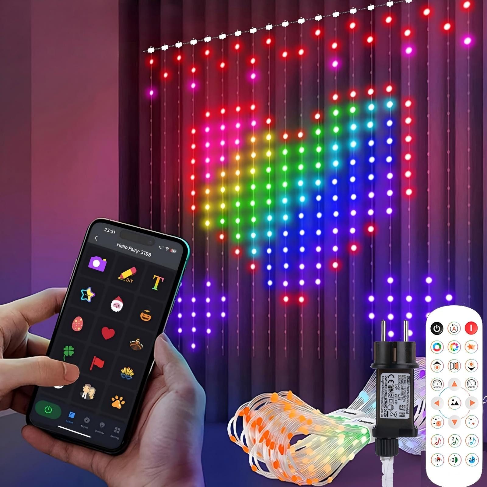 XIIW LED-Lichterkette LED-Lichtervorhang 400 LEDs, App & Fernbedienung, Musik & DIY, IP44, 3×3m RGB Vorhanglicht mit 100+ Szenen, Timer, Adapter & Haken
