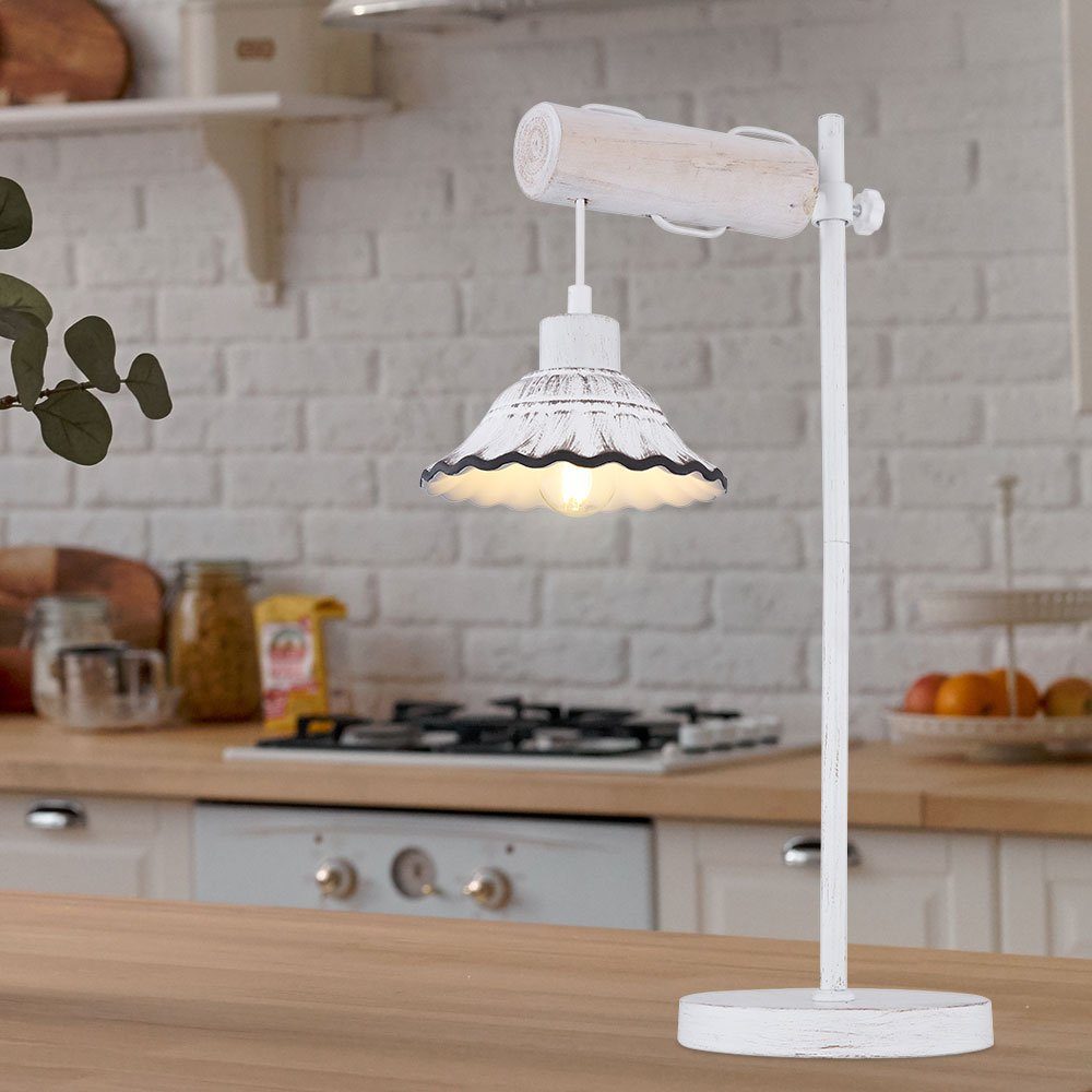 etc-shop LED Tischleuchte, Leuchtmittel nicht inklusive, Tischlampe Beistellleuchte höhenverstellbar Holz Keramik weiß getüncht | Tischlampen