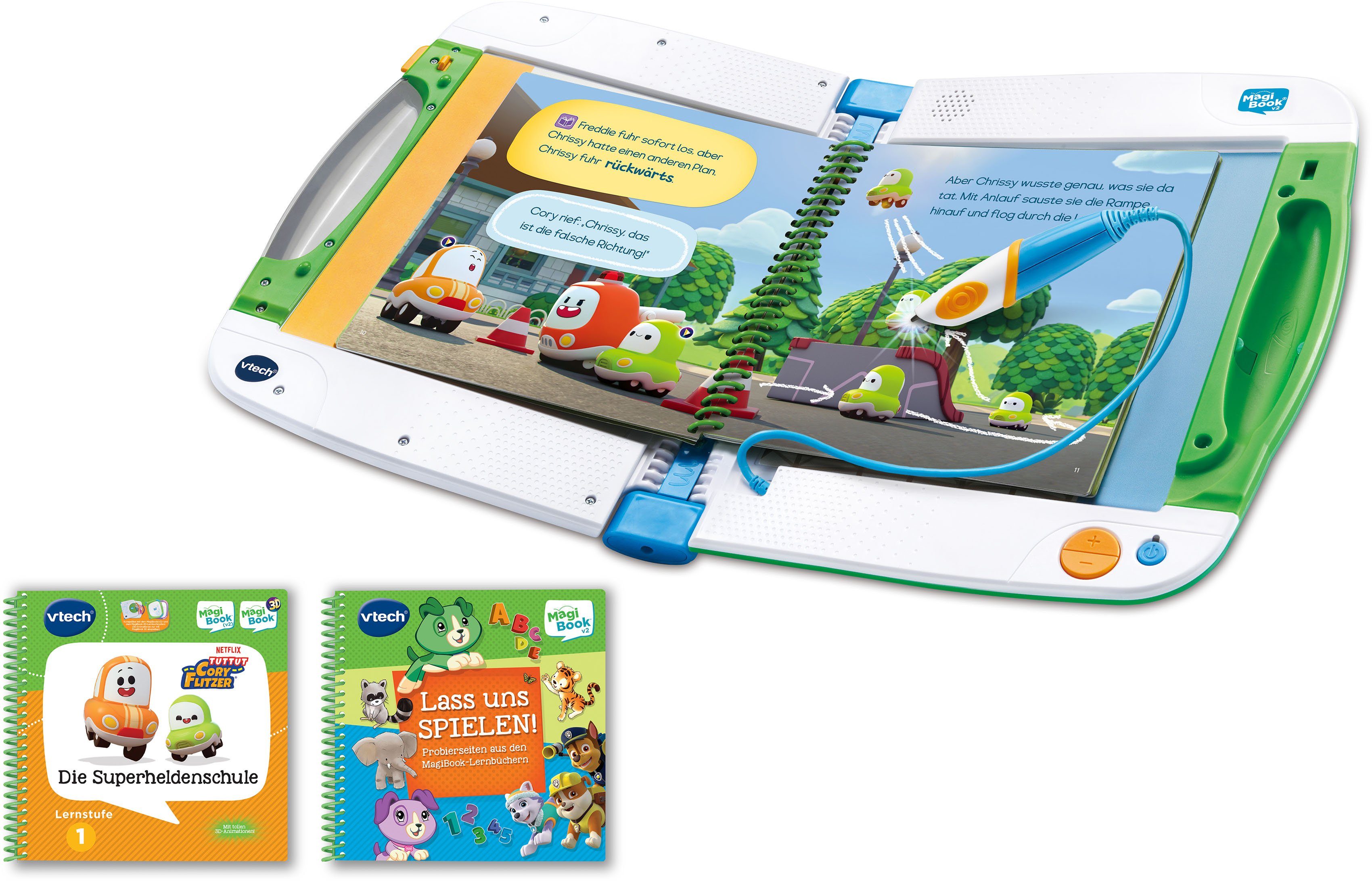 Vtech® 2 Lernbüchern Kindercomputer Interaktives v2, MagiBook mit Lernbuchsystem,