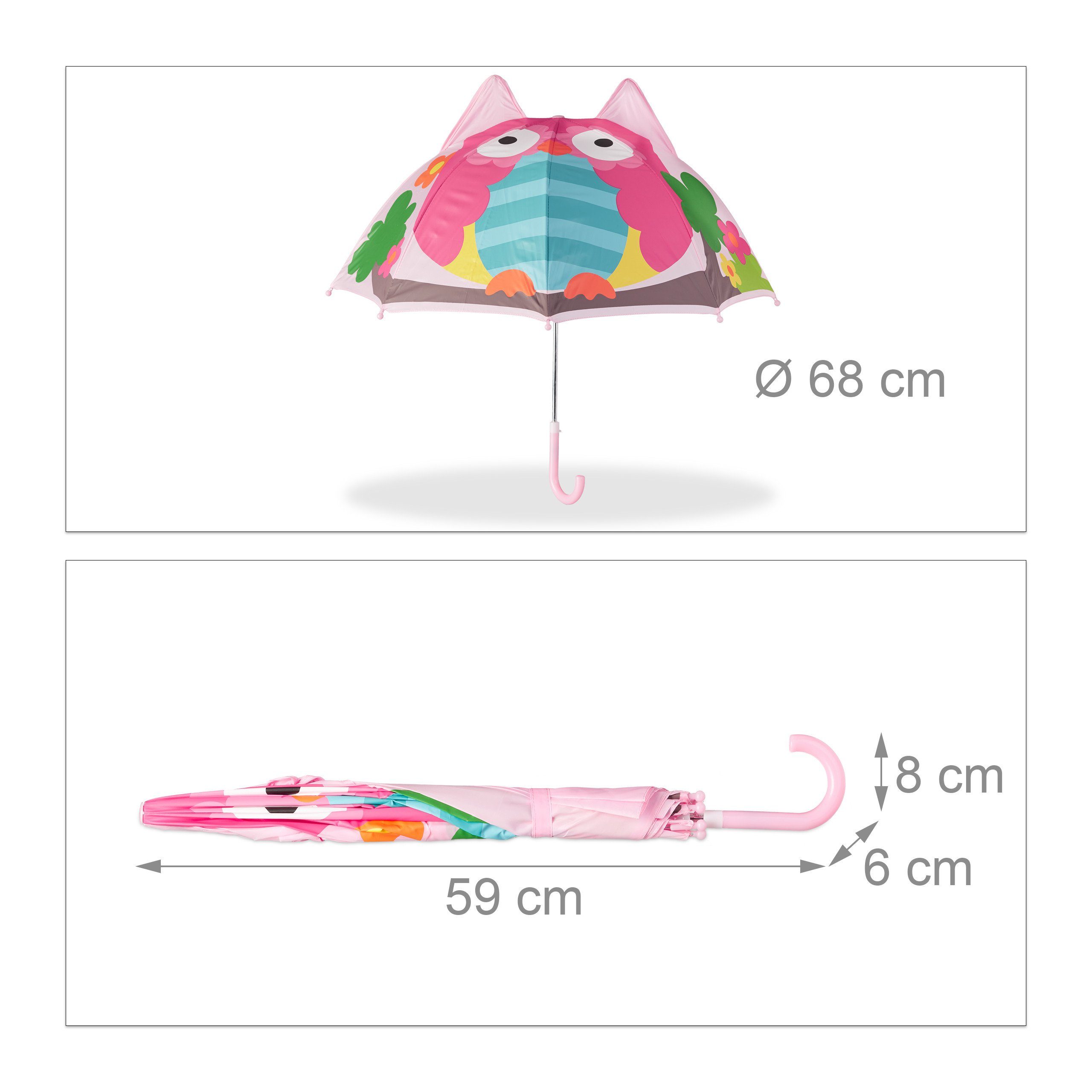 3D mit Pink Motiv, relaxdays Kinderregenschirm Rosa Stockregenschirm Eule Grün