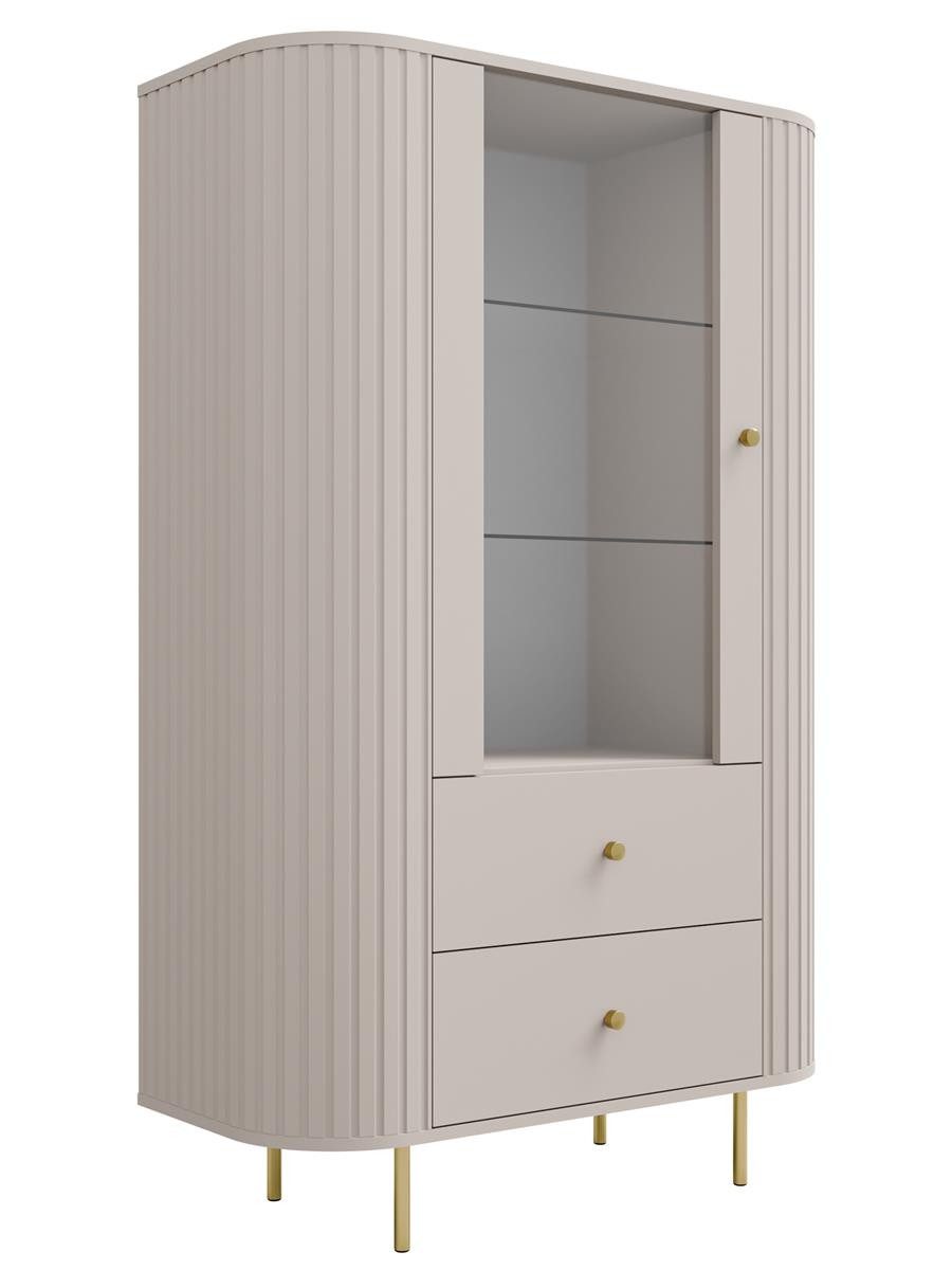 Compleo Standvitrine mit 2 Schubladen und Türen ZANTO Elegant design TOPSELLER Eiche cremona oder Beige