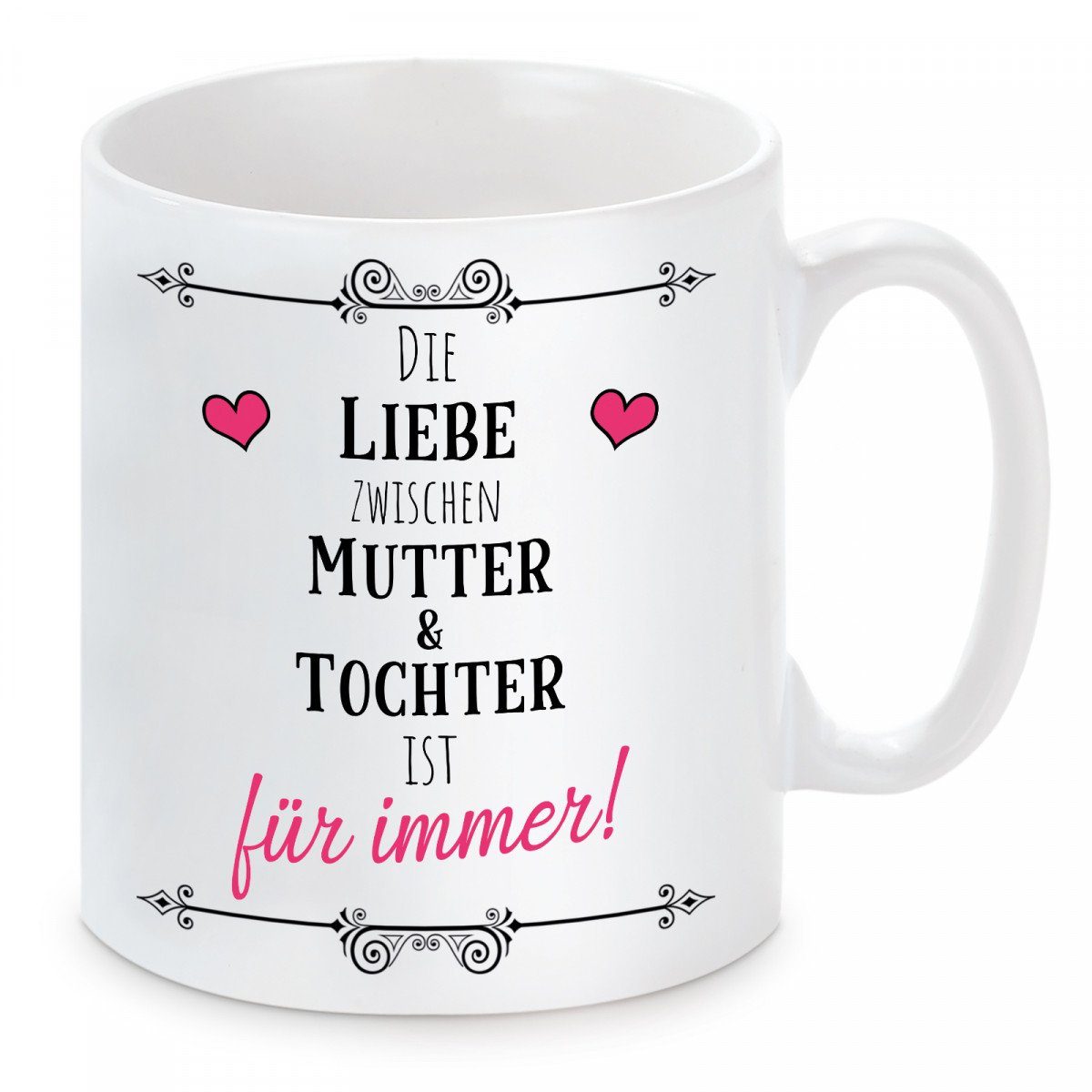 Herzbotschaft Tasse Kaffeebecher mit Motiv Die Liebe zwischen Mutter & Tochter, Keramik, Kaffeetasse spülmaschinenfest und mikrowellengeeignet