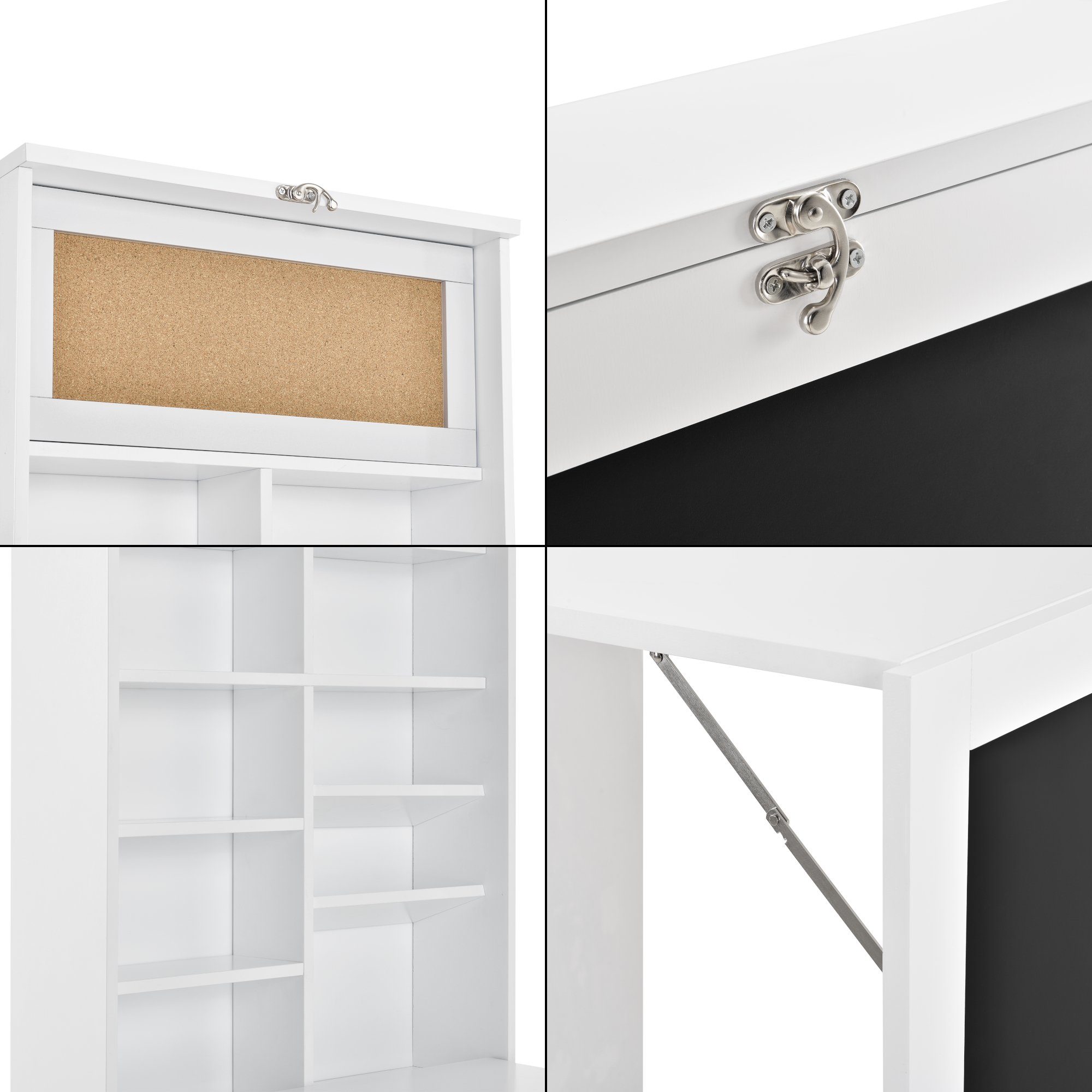 en.casa Wandregaltisch, »Kläppen« Klappbarer Tisch mit Regal, Pinnwand & Tafel Weiß