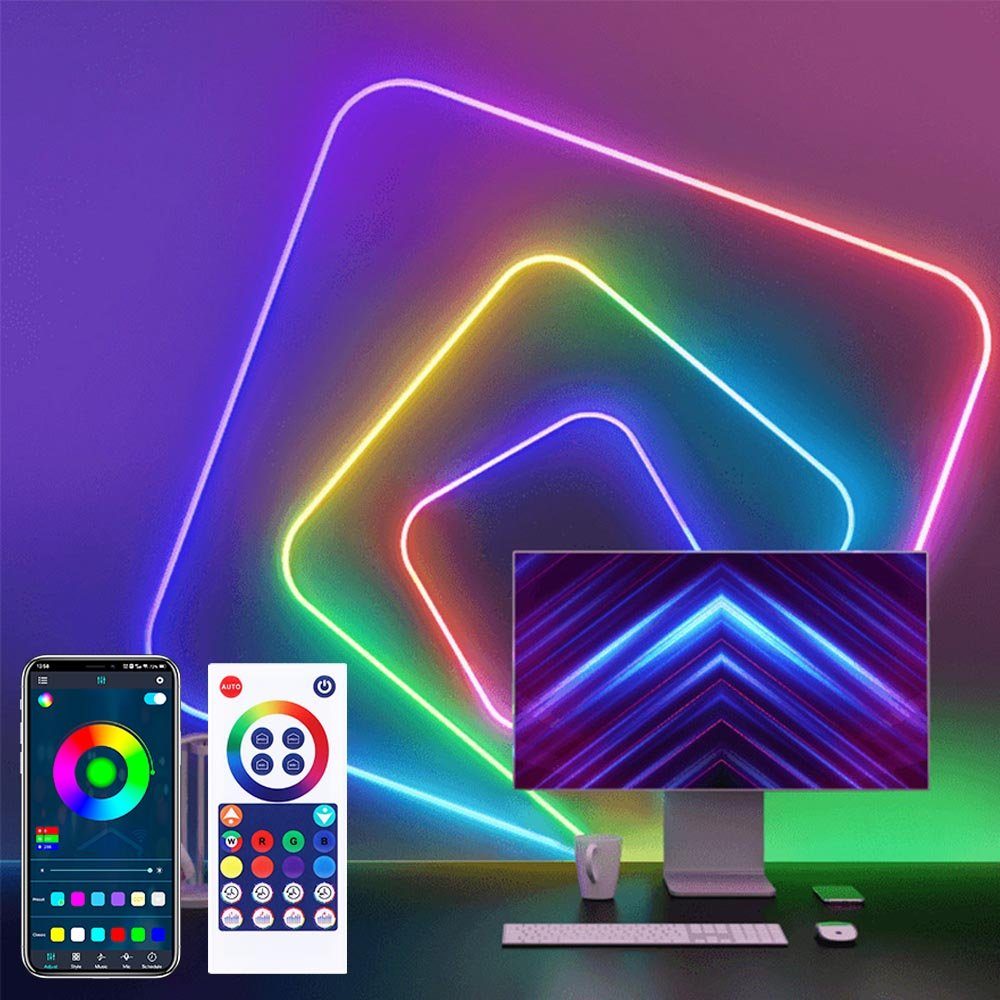 MUPOO LED Dekolicht Neon LED Strip, Neon LED Streifen mit App-Steuerung, Musik-Sync, IP67 Wasserdicht, Silikon,Smart APP Steuerung,Fernbedienung 3M/5M RGB+3 Meter Leuchte