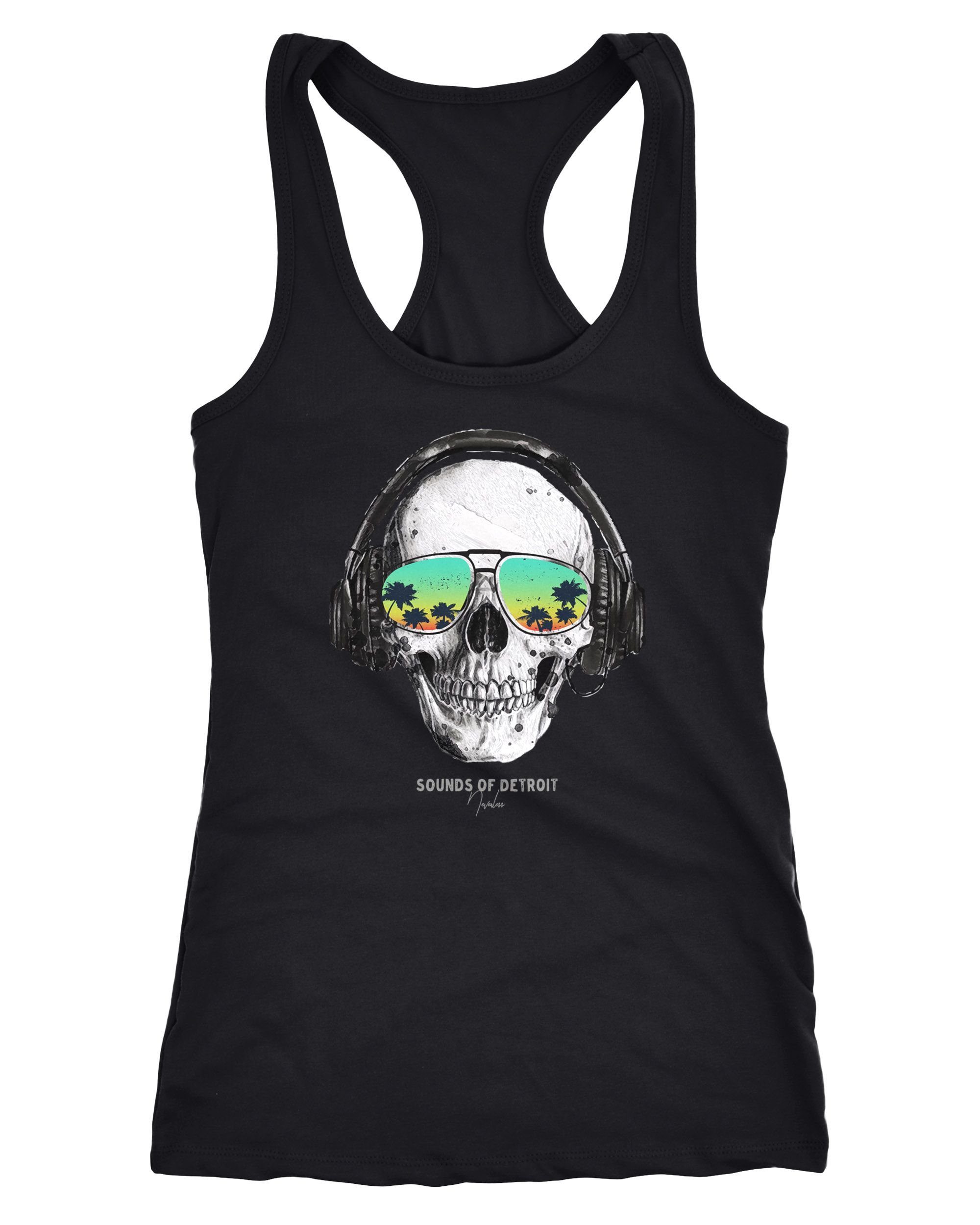 Neverless Tanktop Damen Tank-Top Totenkopf Kopfhörer Musik Party Skull Sonnenbrille