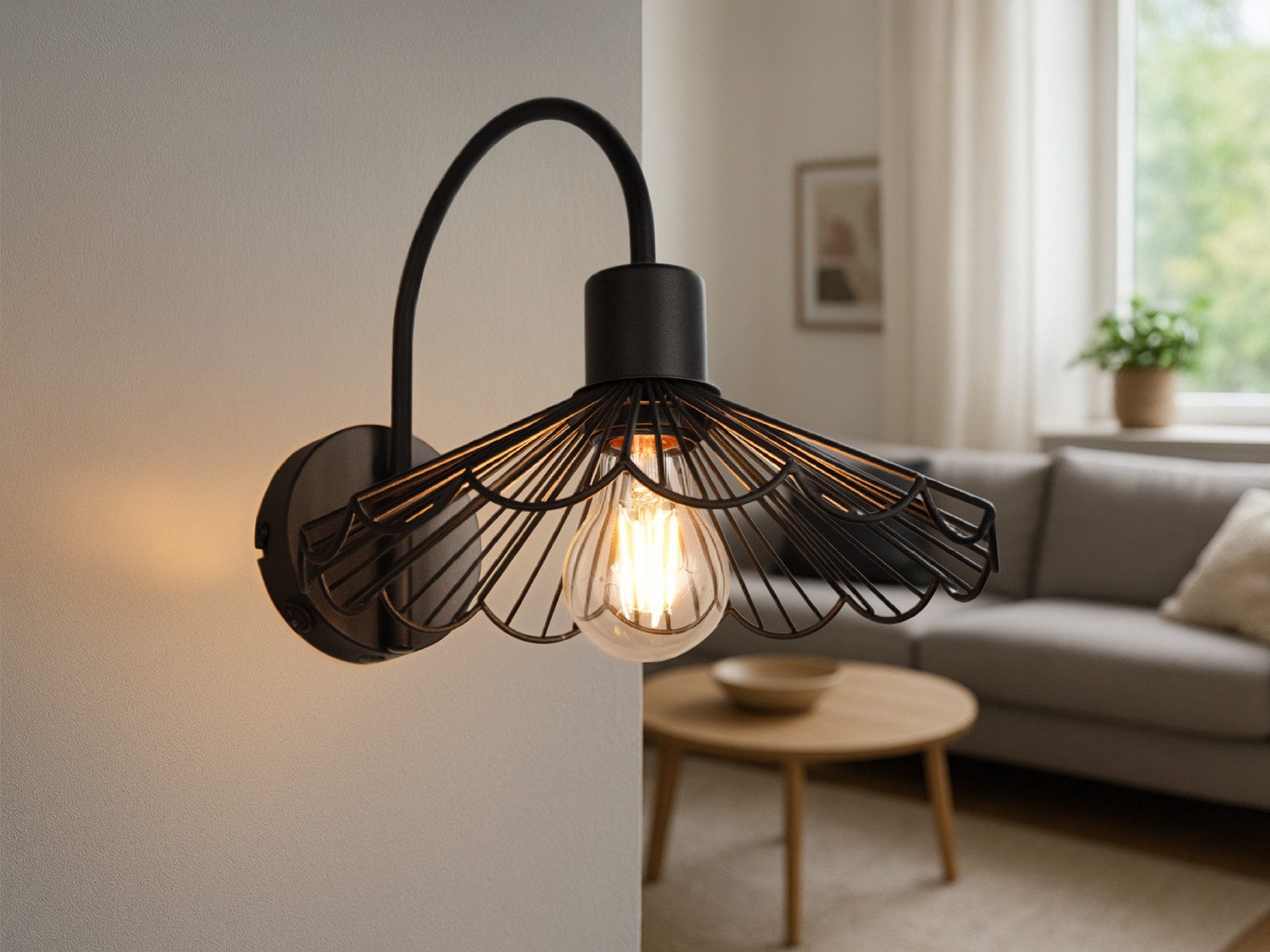 Reality Leuchten LED Wandleuchte mit Schalter, Höhe 21,5cm, Dimmfunktion, LED wechselbar, Warmweiß, ausgefallen-e innen Wand-Lampe mit Gitter Lampenschirm & Leuchtmittel