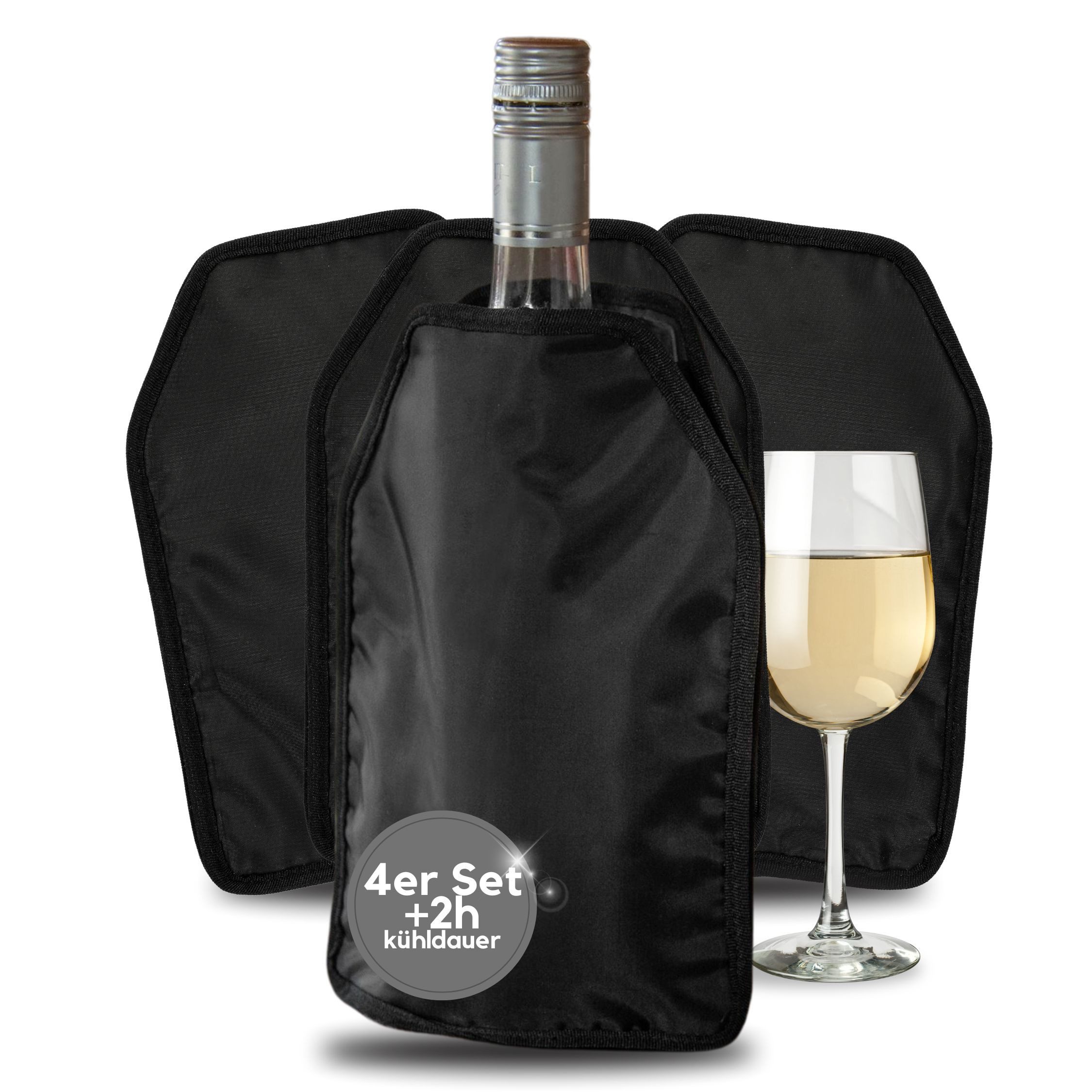 elasto Kühlakku 4er Set Kühlmanschette STYLE Flaschenkühler für Wein, Sekt und Bier