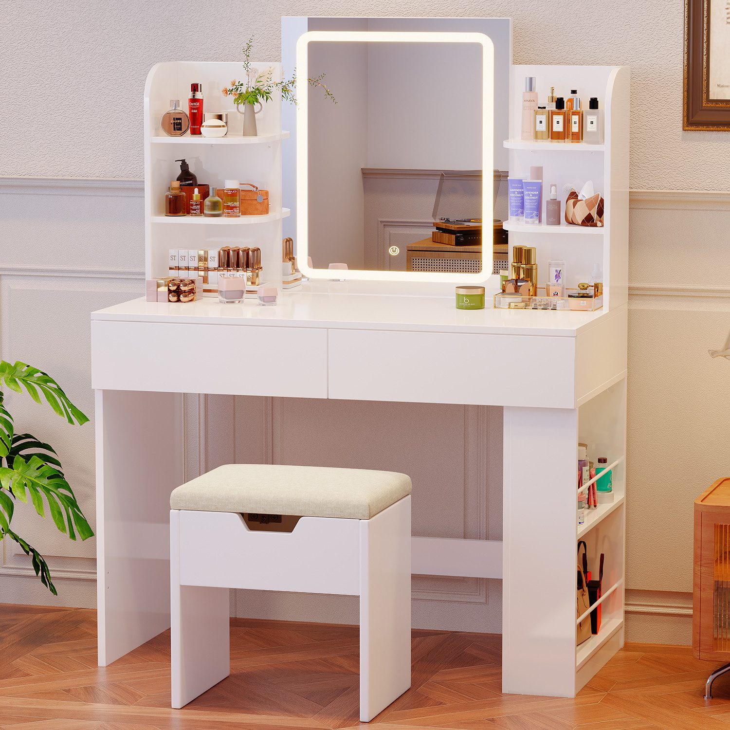 HOMALL Schminktisch mit Spiegel, LED-Beleuchtung, einstellbare Helligkeit, günstig online kaufen
