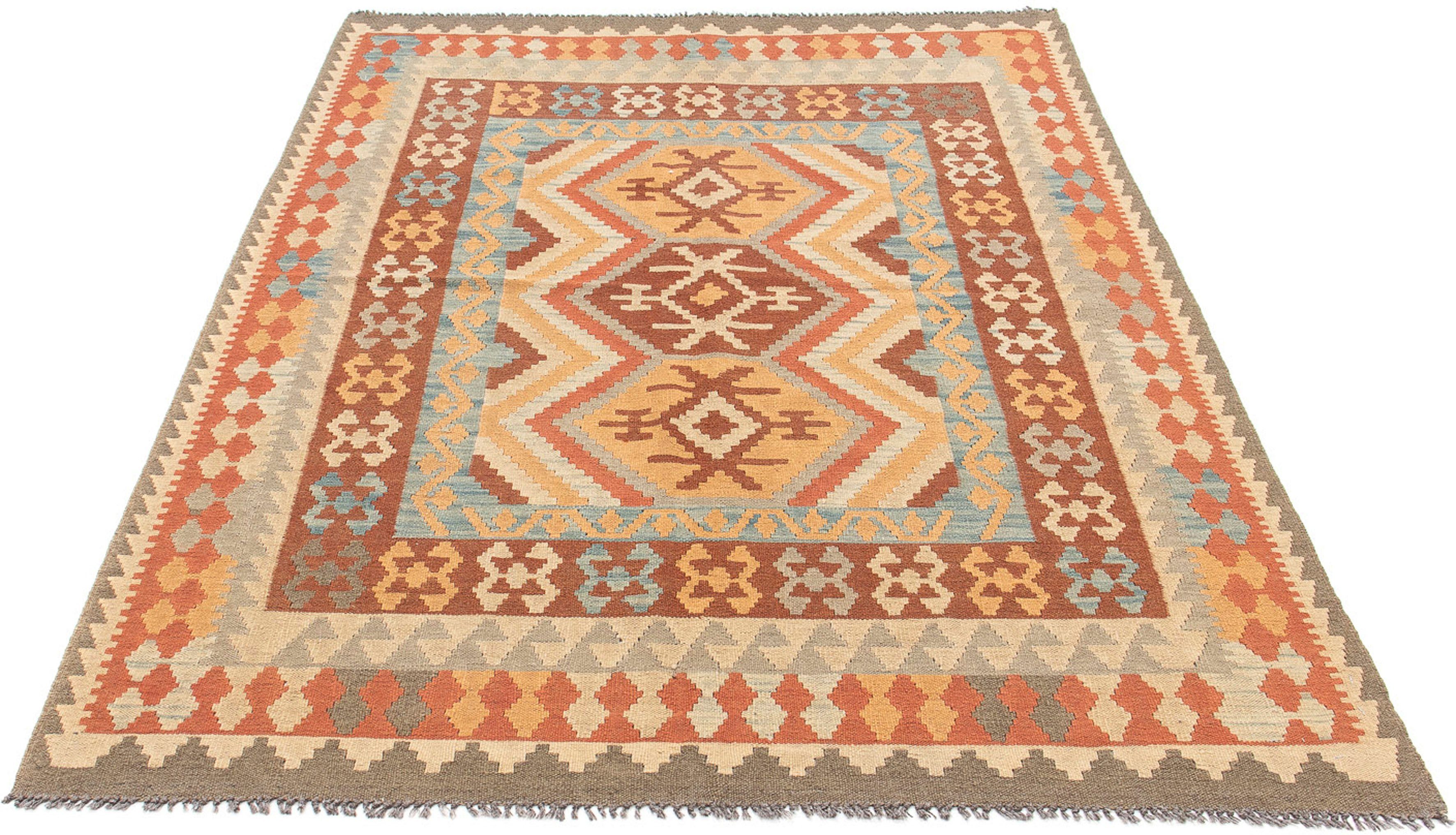 Wollteppich Kelim - Oriental - 196 x 145 cm - mehrfarbig, morgenland, rechteckig, Höhe: 4 mm, Wohnzimmer, Einzelstück