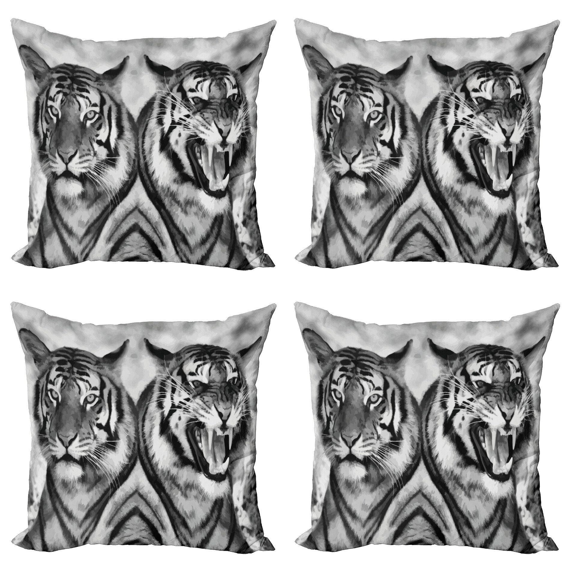 Kissenbezüge Modern Accent Doppelseitiger Digitaldruck, Abakuhaus (4 Stück), Safari Aggressive Wild Tiger
