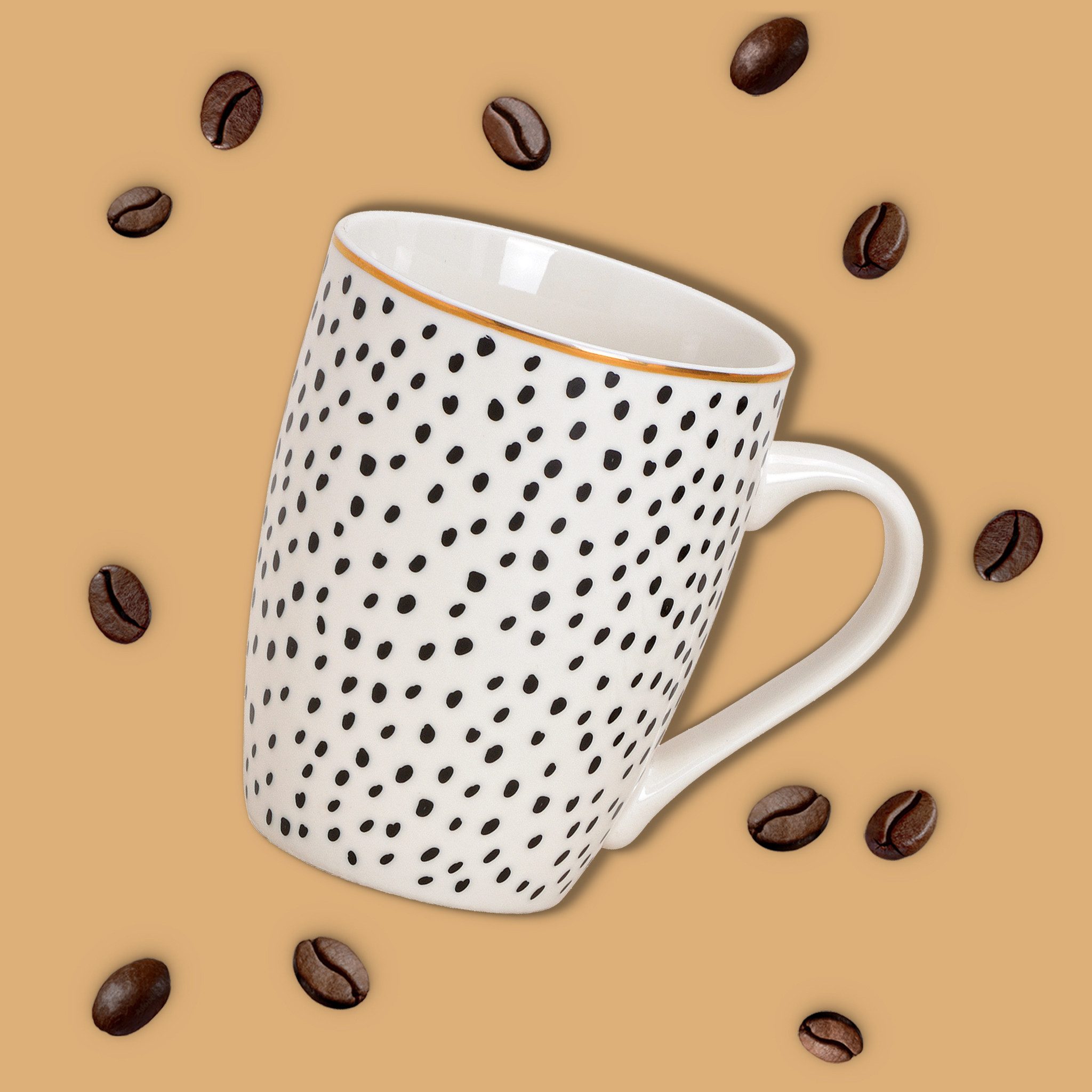 matches21 HOME & HOBBY Tasse Kaffeetassen 4er Set Streifen & Punkte Goldrand gestreift, 4-tlg., Porzellan, Tee Kaffee-Becher, modern, schwarz weiss gepunktet, 300 ml