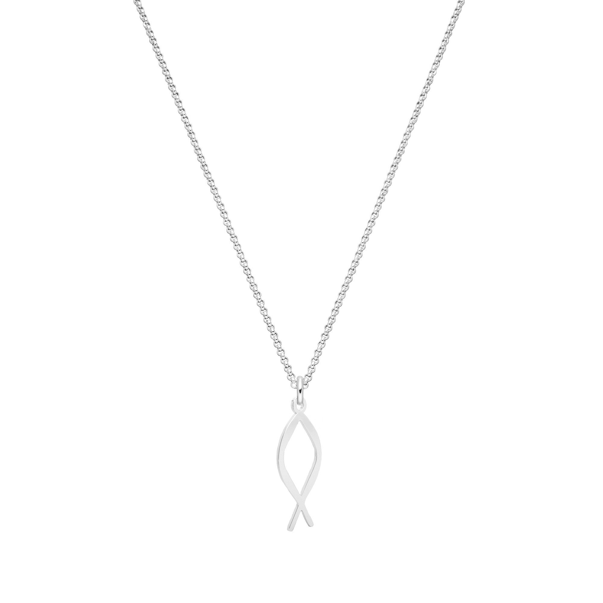 Kette mit Anhänger Christusfisch Halskette ICHTHYS Fisch-Symbol 925 Silber