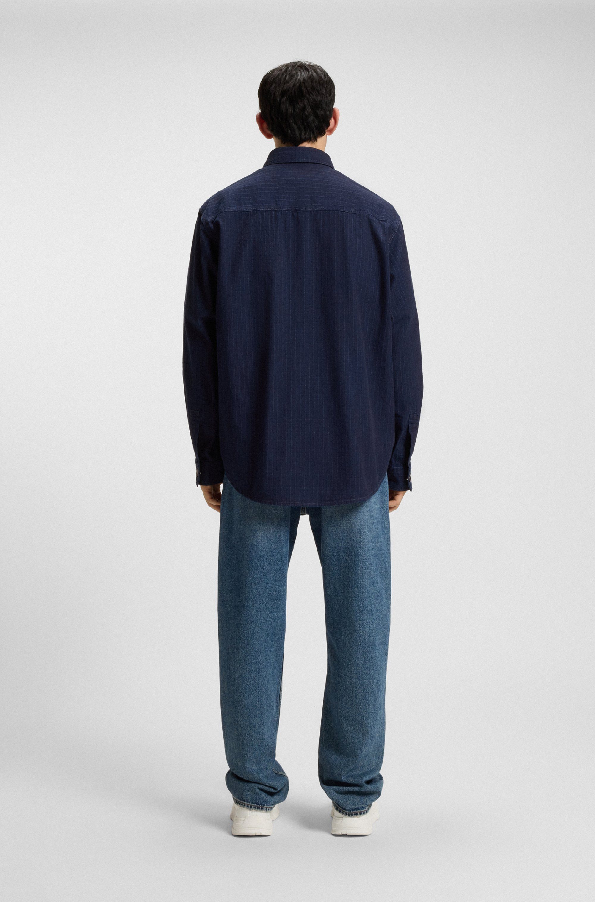HUGO Langarmhemd Ebargo Kentkragen, oversize fit, Denim-Optik