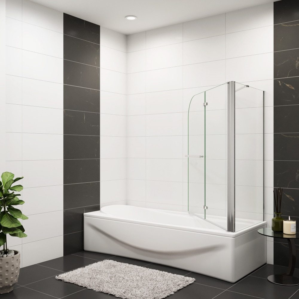 Duschparadies Badewannenfaltwand 6mm ESG Chrom Aufsatz Duschwand Badewanne Trennwand Mit Seitenwand, Einscheibensicherheitsglas,Sicherheitsglas
