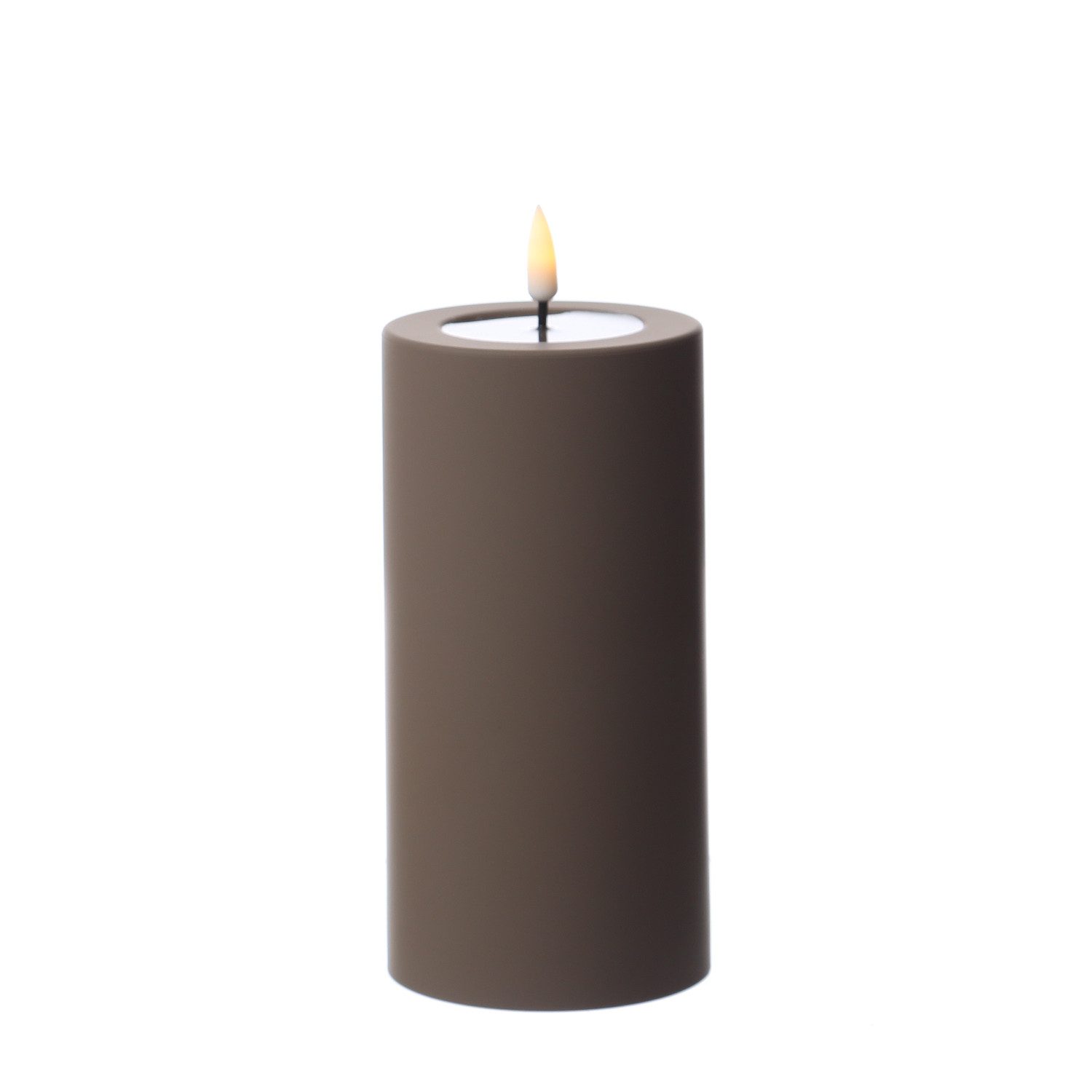 Deluxe Homeart LED-Kerze MIA Deluxe für Außen flackernd H: 15cm D: 7,5cm outdoor mokka braun, LED Classic, warmweiß (2100K bis 3000K)
