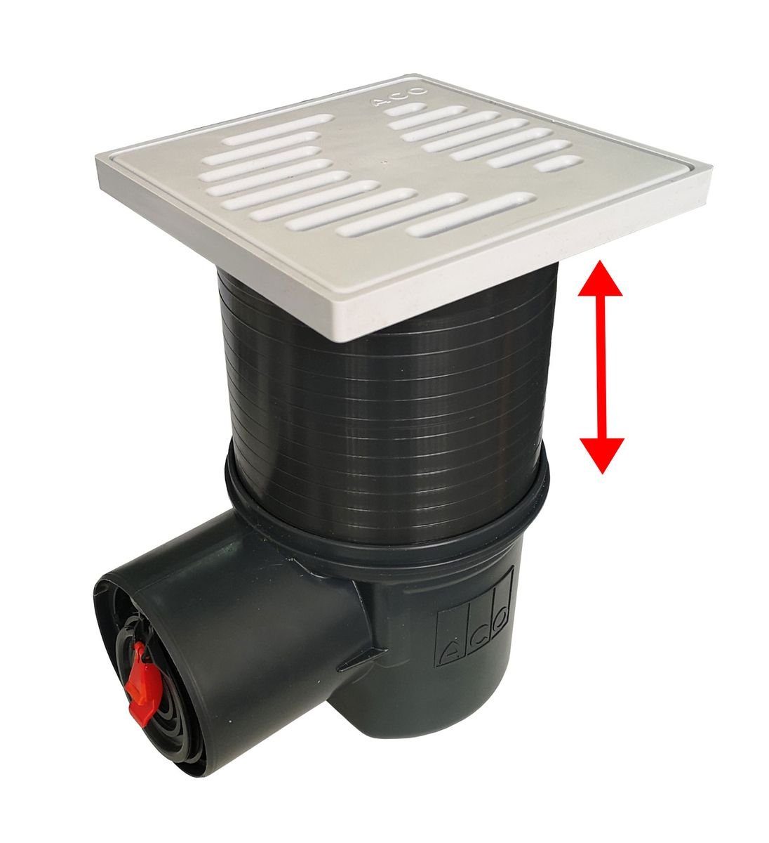 ACO Severin Ahlmann GmbH & Co. KG Haus- und Hofablauf DN100 Kellerablauf Junior mit Rost + Verlängerung, inkl. Rückstauverschluss, Schlammeimer und Geruchsverschluss