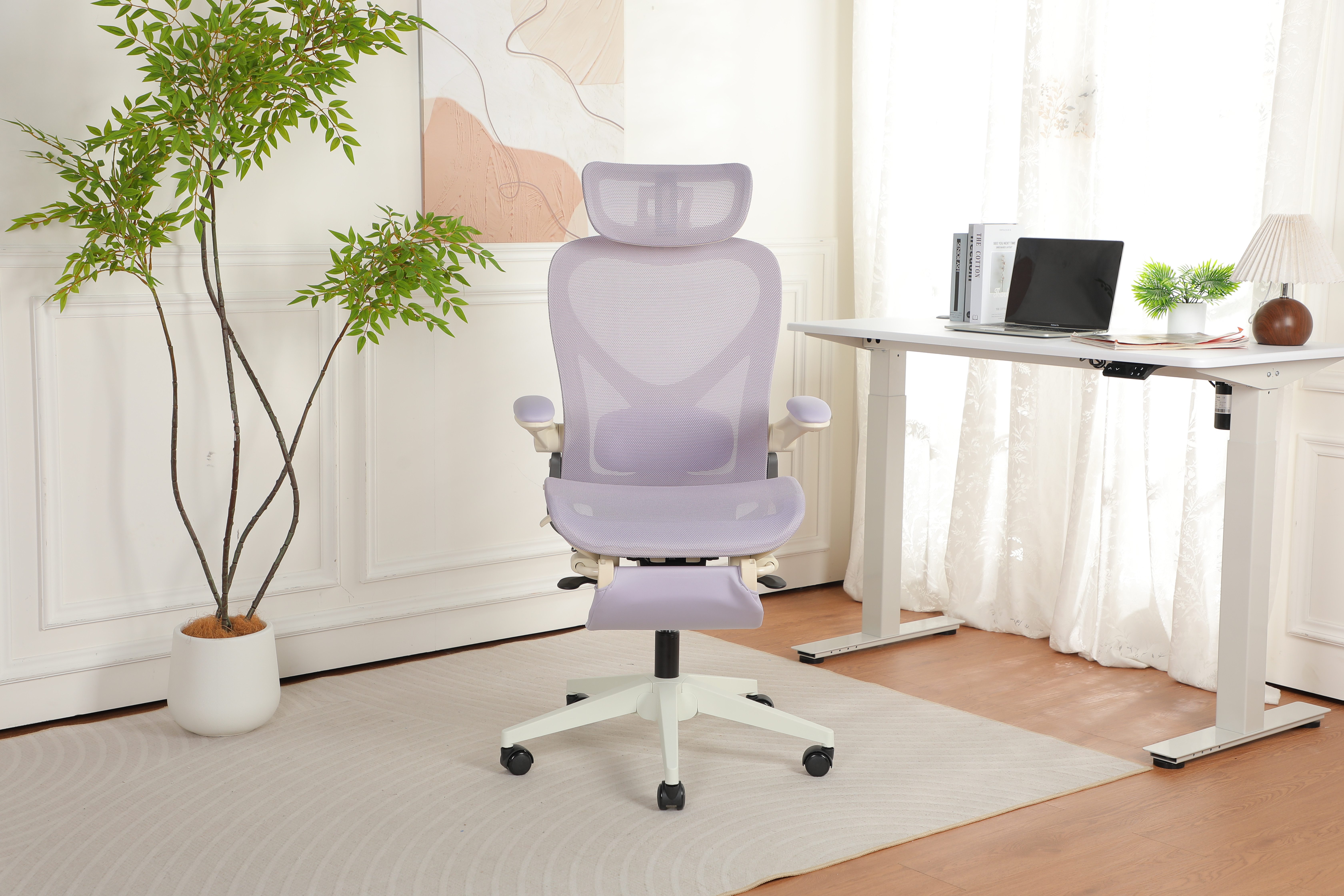 Vankel Bürostuhl Ergonomischer Drehstuhl mit 3D-Kopfstütze & ausziehbarer Fußstütze, Klappbares Design, atmungsaktiver Mesh-Bezug und Lordosenstütze