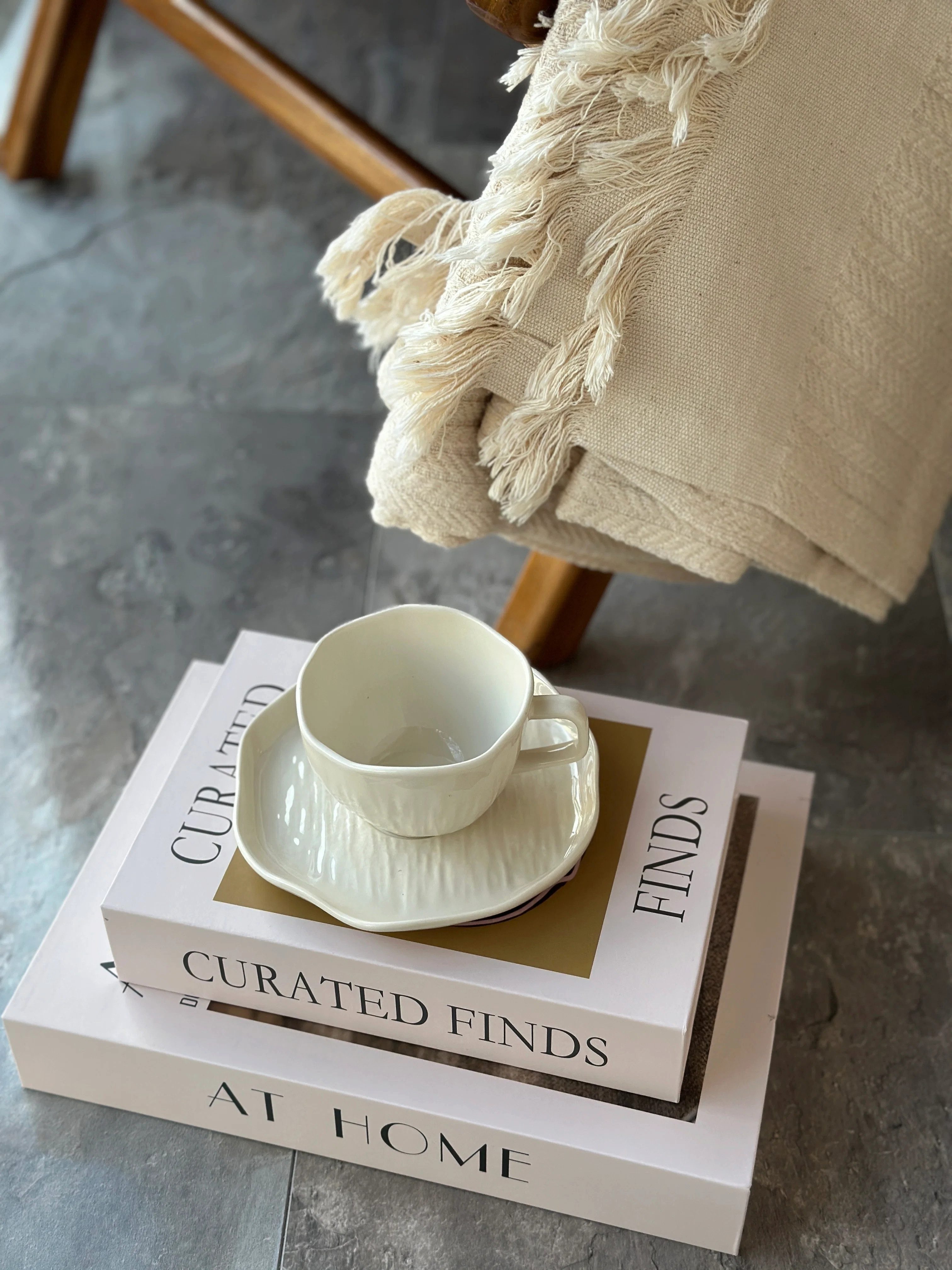 EmirtexHome Cappuccinotasse Cermico Beige 6er Kaffeetassen Set, 12-tlg.