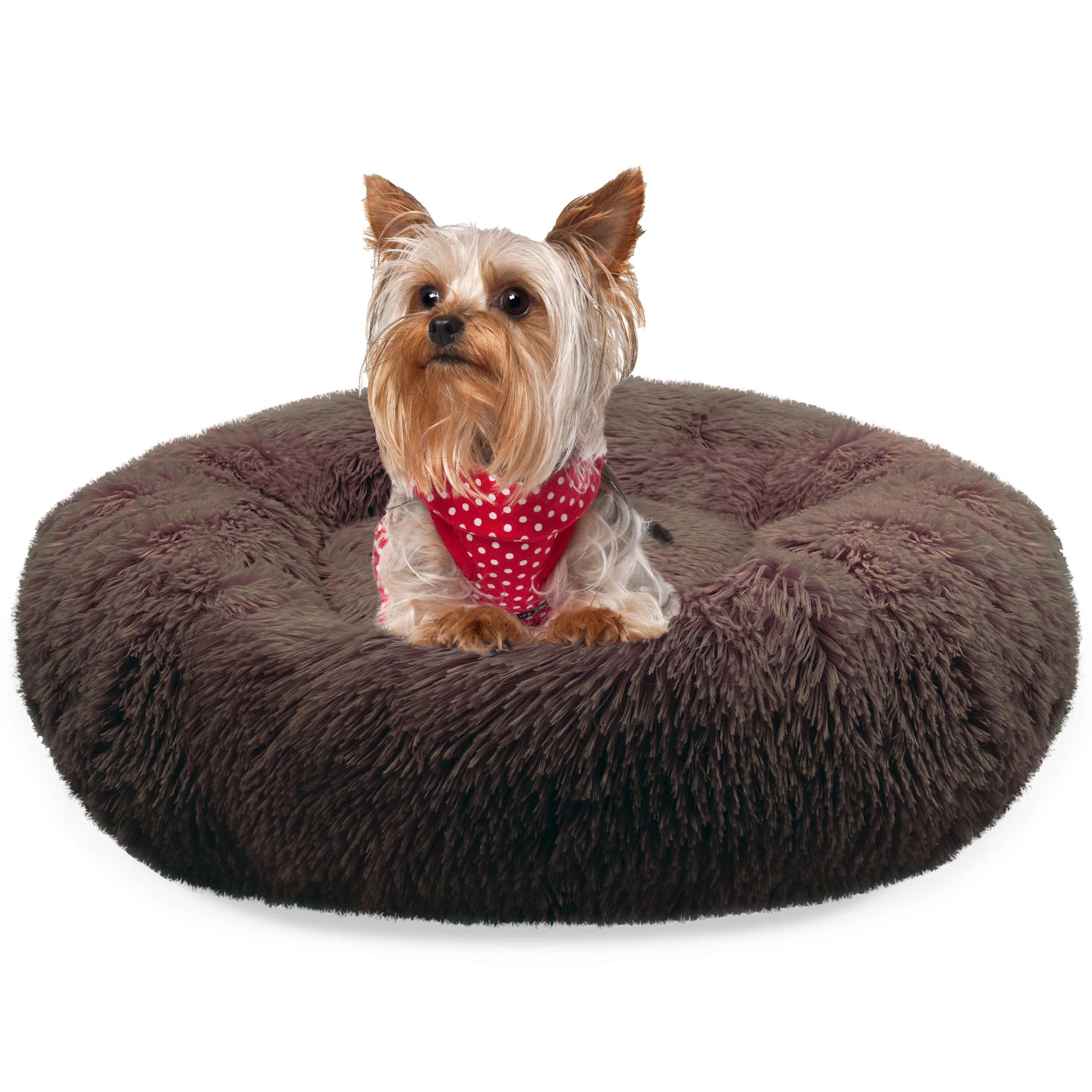 Bluzelle Tierbett Premium Hundebett Hundekissen Donut / Katzenbett Katzenkissen / XXS, Flauschig Kuschelig Weiches Kunstfell, für Kleine Hunde / Hundekorb / Rund Waschbar Plüsch Kissen Tier Bett
