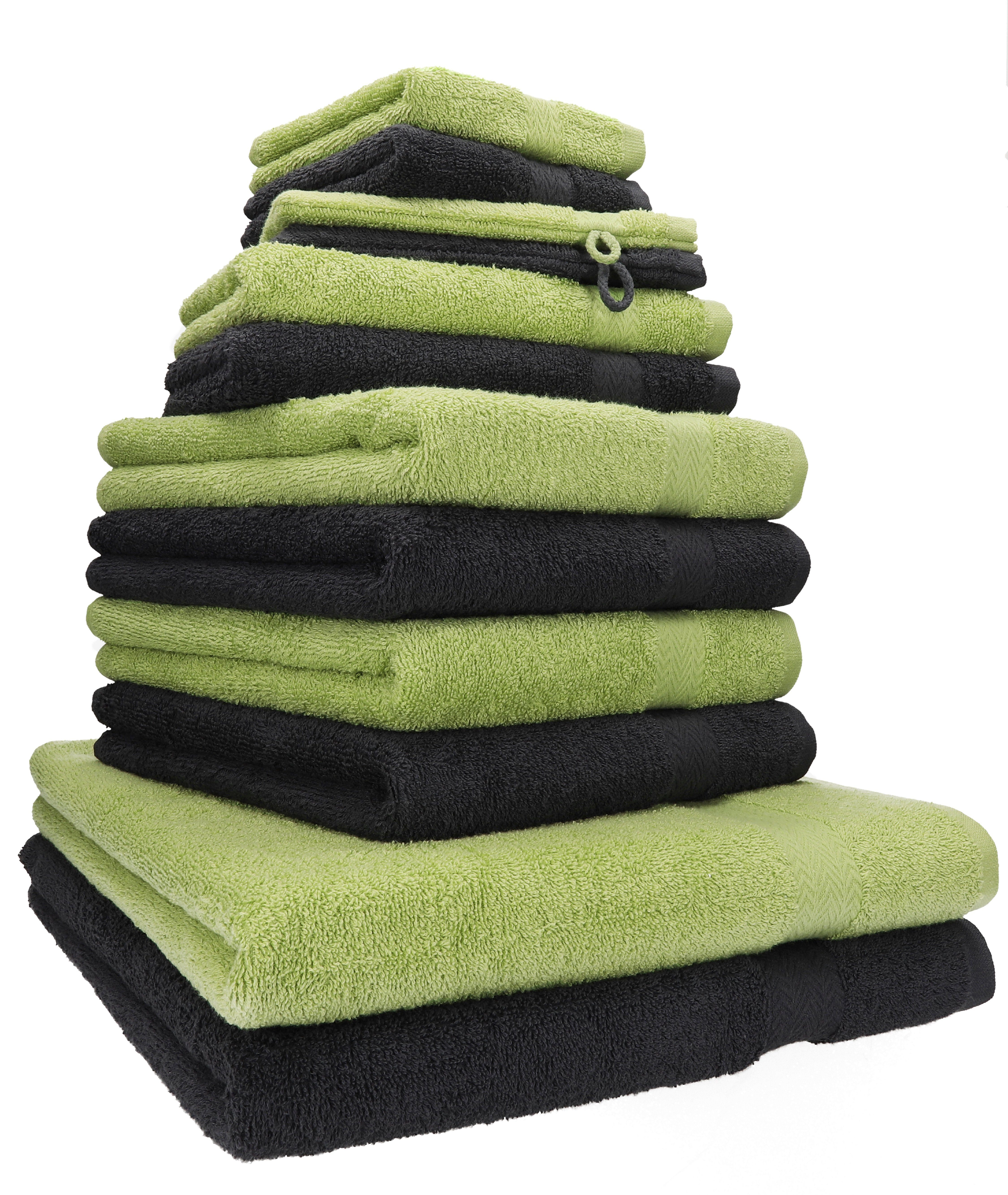 Betz Handtuch Set 12-TLG. Handtuch Set Premium Farbe Graphit/avocadogrün, 100% Baumwolle, (12-tlg)