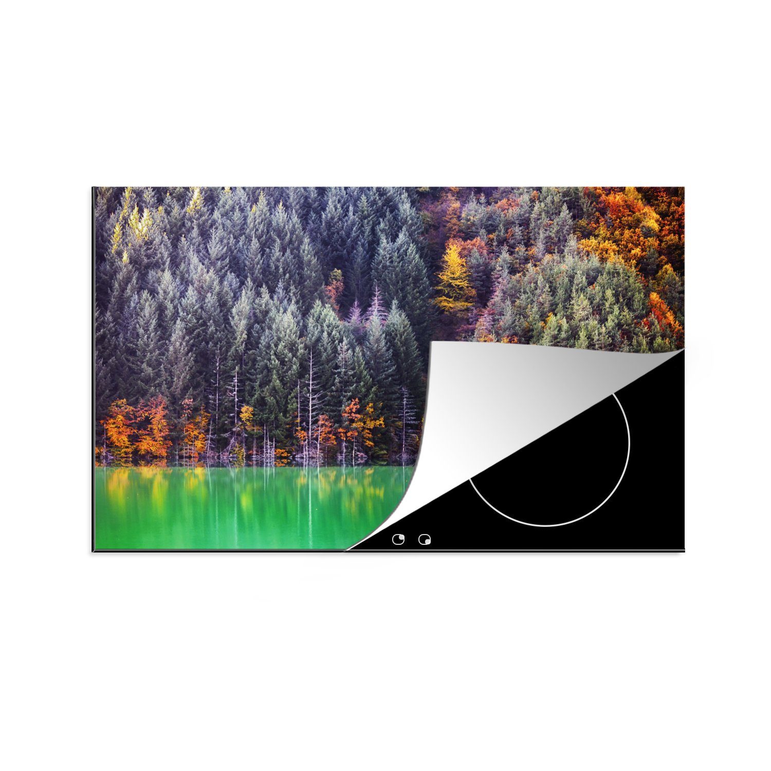Herdblende-/Abdeckplatte an Schutz Induktionskochfeld 81x52 grünen küche, für MuchoWow See, Herbstwald Vinyl, Ein die Ceranfeldabdeckung (1 cm, einem tlg),