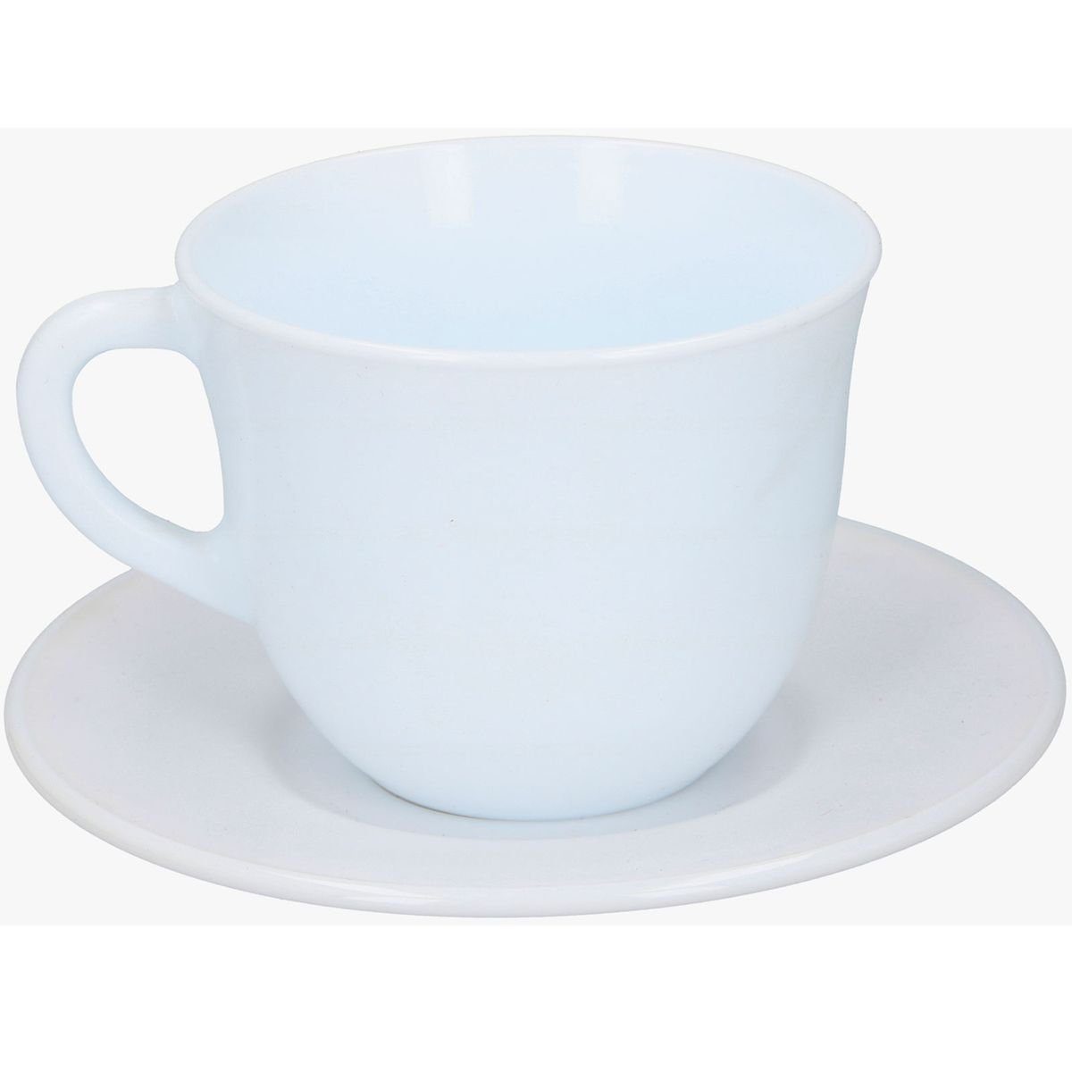 Bormioli Rocco Tasse Kaffeetasse 250ml mit Unterteller aus Opal Glas in weiß Set 2tlg., Opal Glas, für Spülmaschinen geeignet