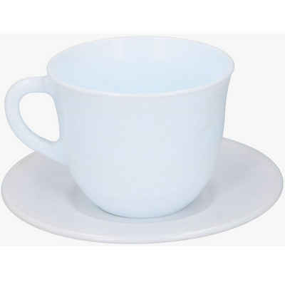 Bormioli Rocco Tasse Kaffeetasse 250ml mit Unterteller aus Opal Glas in weiß Set 2tlg., Opal Glas, für Spülmaschinen geeignet