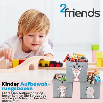 Centi Aufbewahrungsbox 3 Kinder Aufbewahrungsboxen mit Schlaufe zum Herausziehen (Spar-Set, 3 St., 33x33x33 cm), Kallax Boxen mit 3 Motiven, stabil und abwaschbar, grau