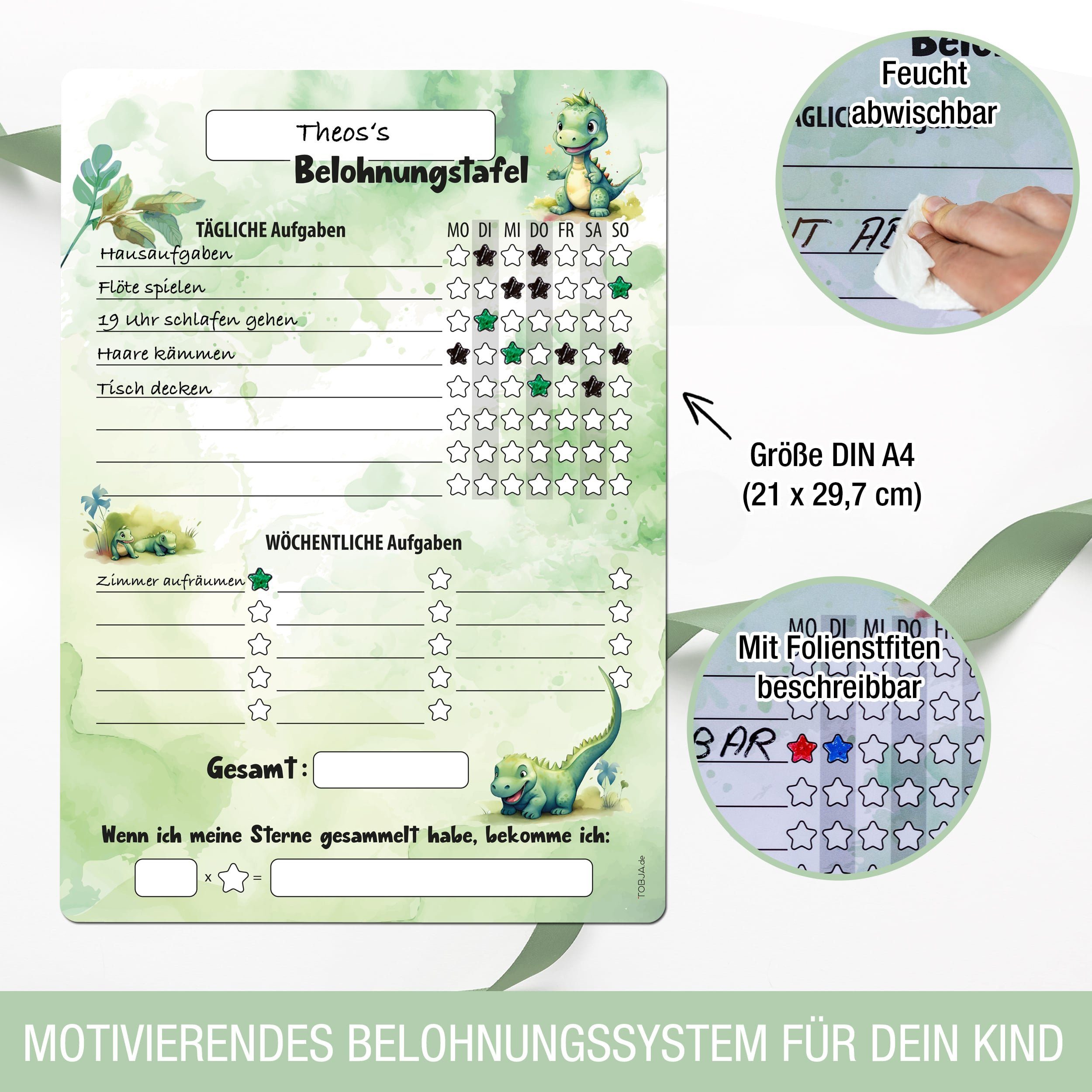 TOBJA Magnettafel Belohnungstafel Dino Kinder A4 günstig online kaufen