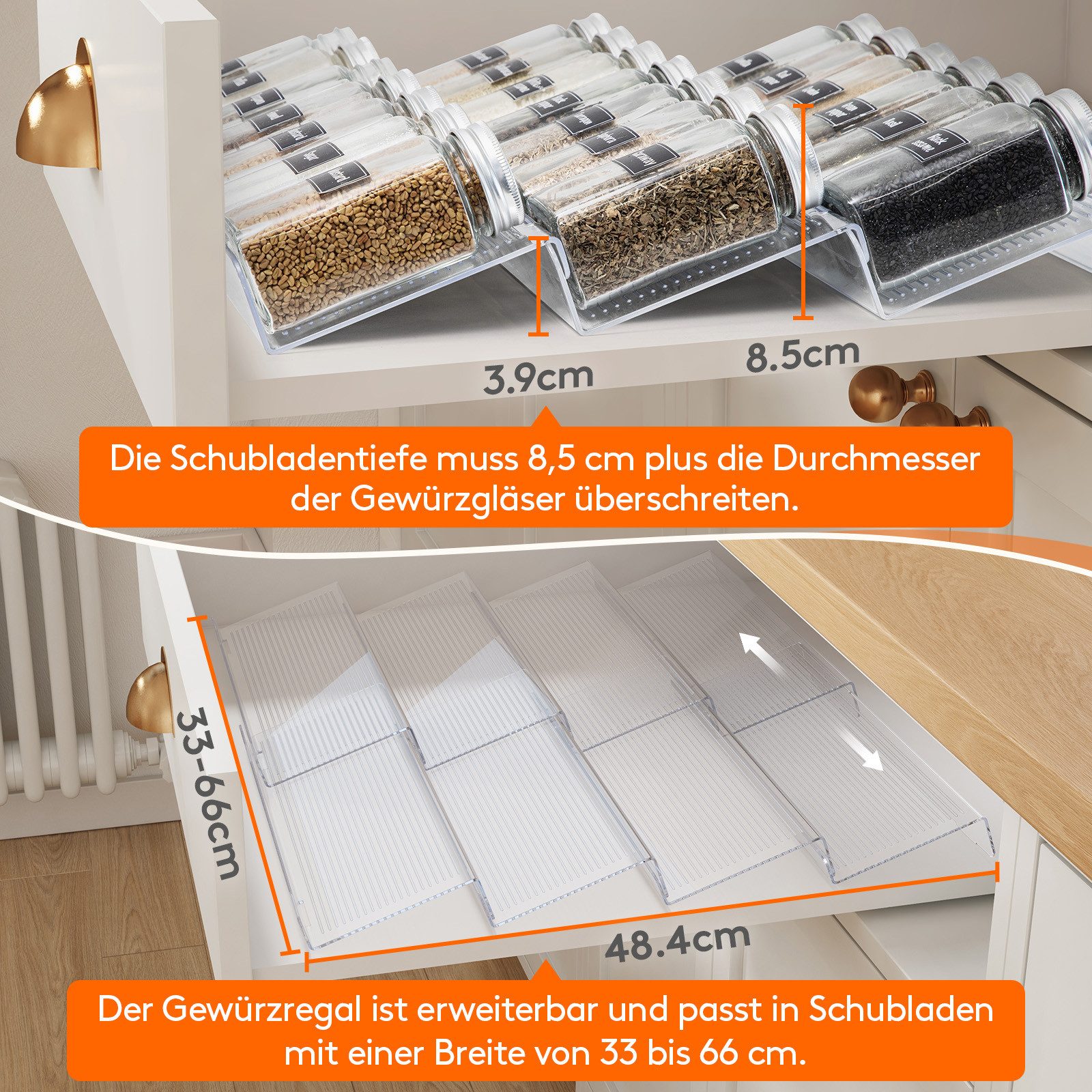 Lifewit Gewürzregal Gewürz Organizer Schublade, Abnehmbares Gewürzregal