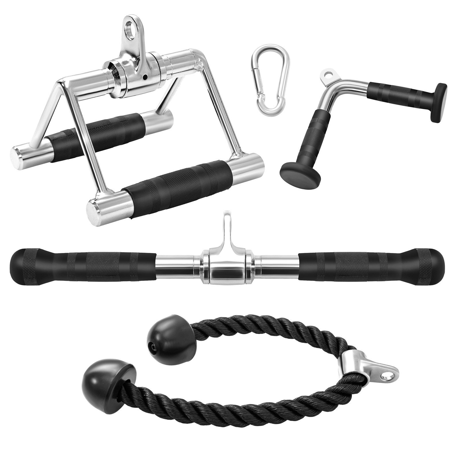 COSTWAY Trainingshilfe, 4-teilige Set mit Trizepsseil, V Griff, Doppel-D-Griff, Stange