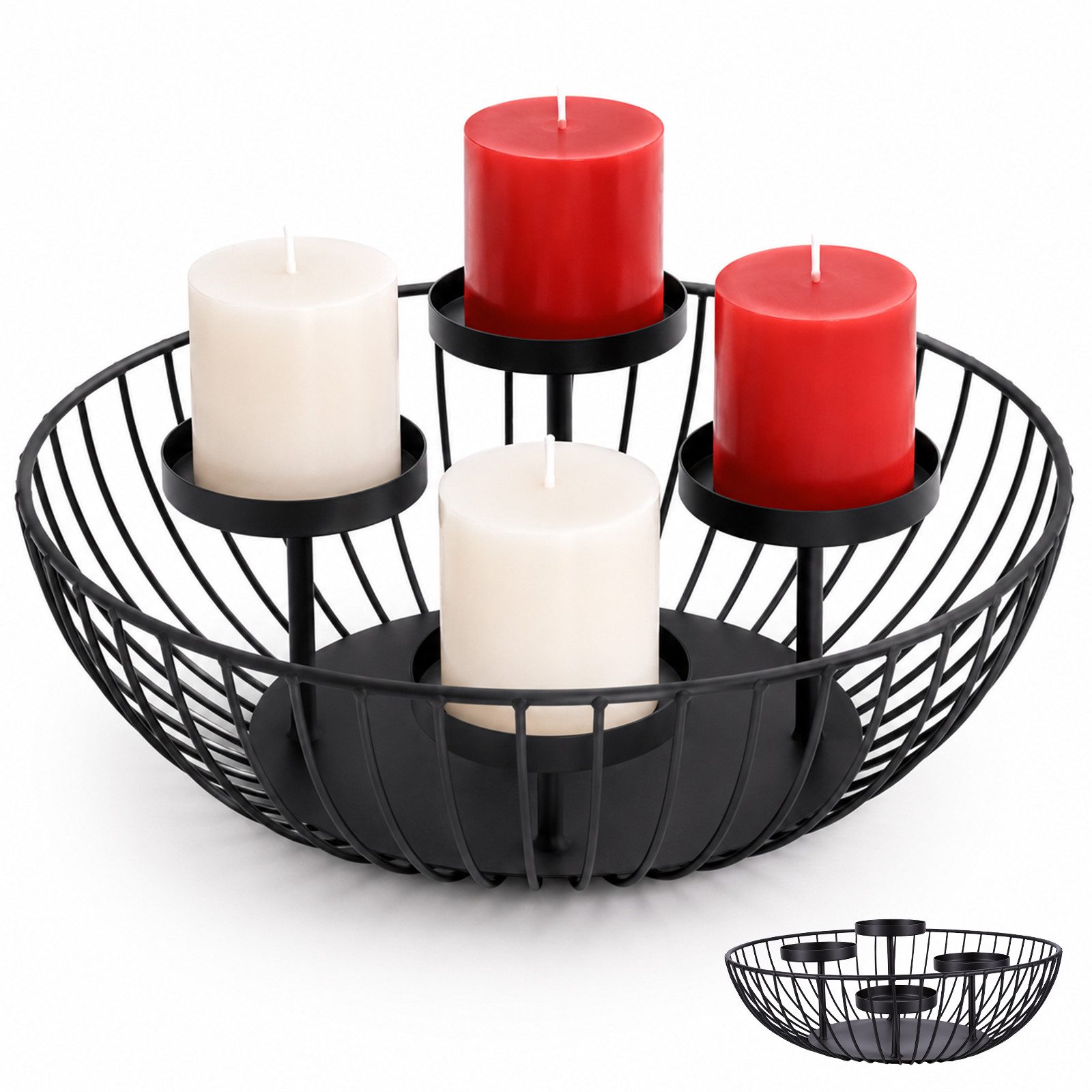 BlingBin Kerzenhalter Adventskranz Metall Kerzenständer mit 4 Haltern (1er Set, 1 St., 28 × 28 × 9,2 cm, Modern Rund Adventskerzenhalter), Weihnachten Teelichthalter für Weihnachtsdeko, Tischdeko