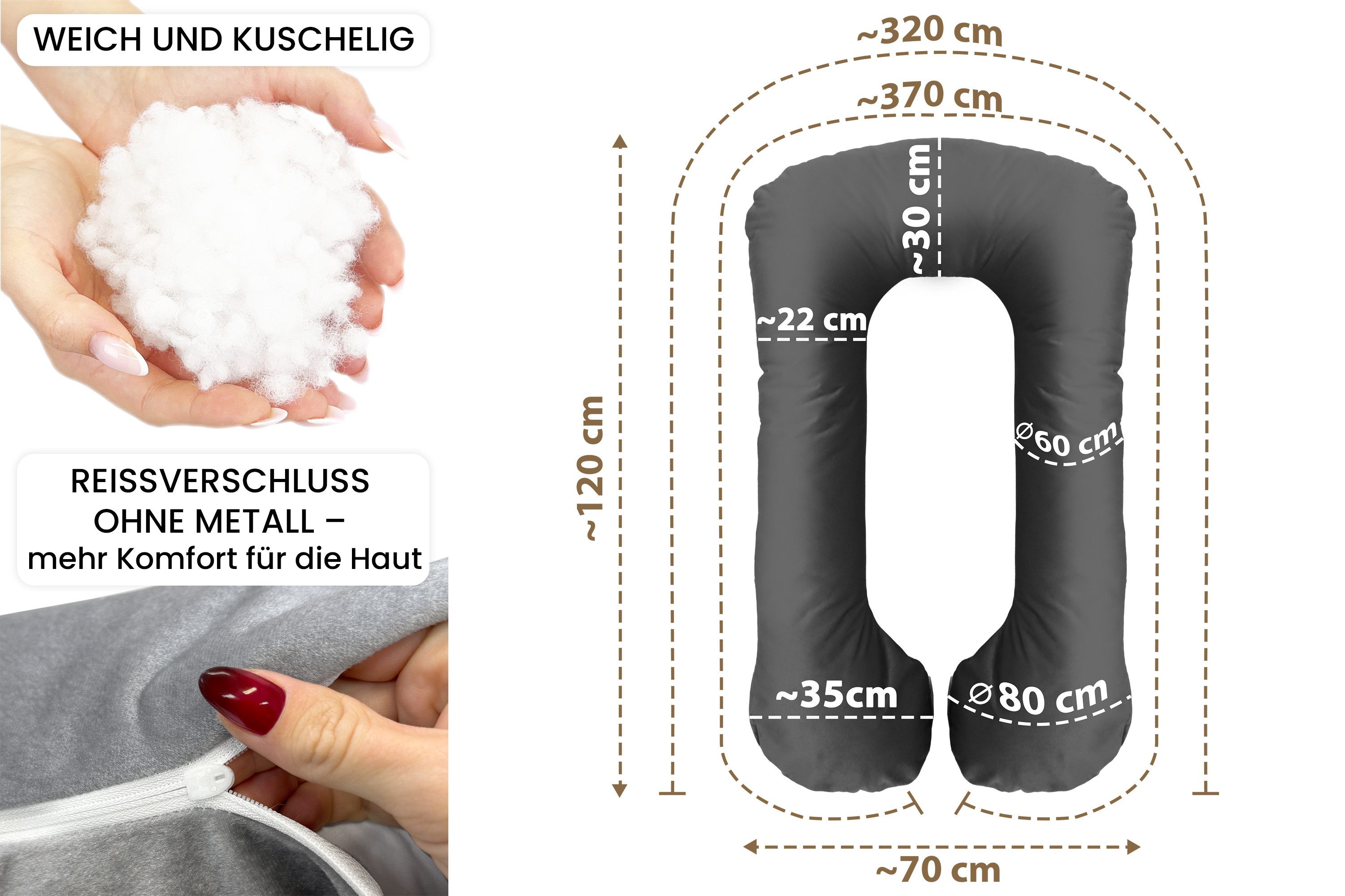 Amilian Seitenschläferkissen Stillkissen XXL Schwangerschaftskissen, Set, 1-tlg., Pregnancy Pillow, geräuscharme Füllung abnehmbarer Bezug mit Reißverschluss