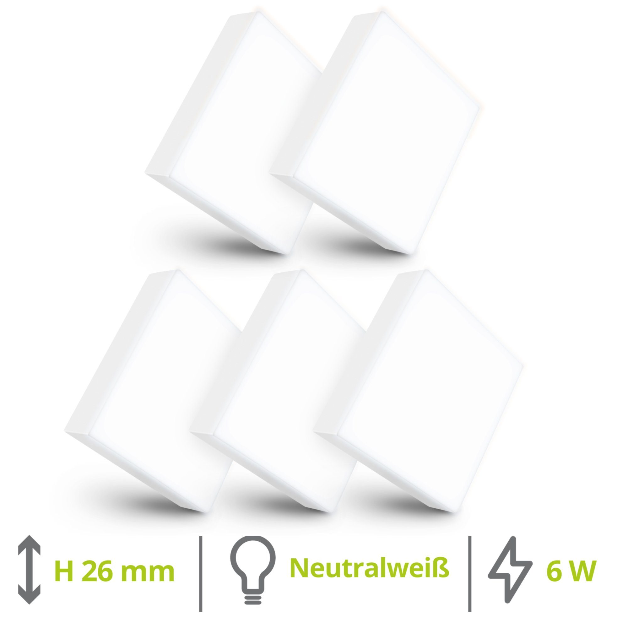 linovum LED Aufbaustrahler »Mini LED Aufbauspot paniled quadratisch im 5er  Set - 6W neutralweiß Aufbauleuchte 230V«